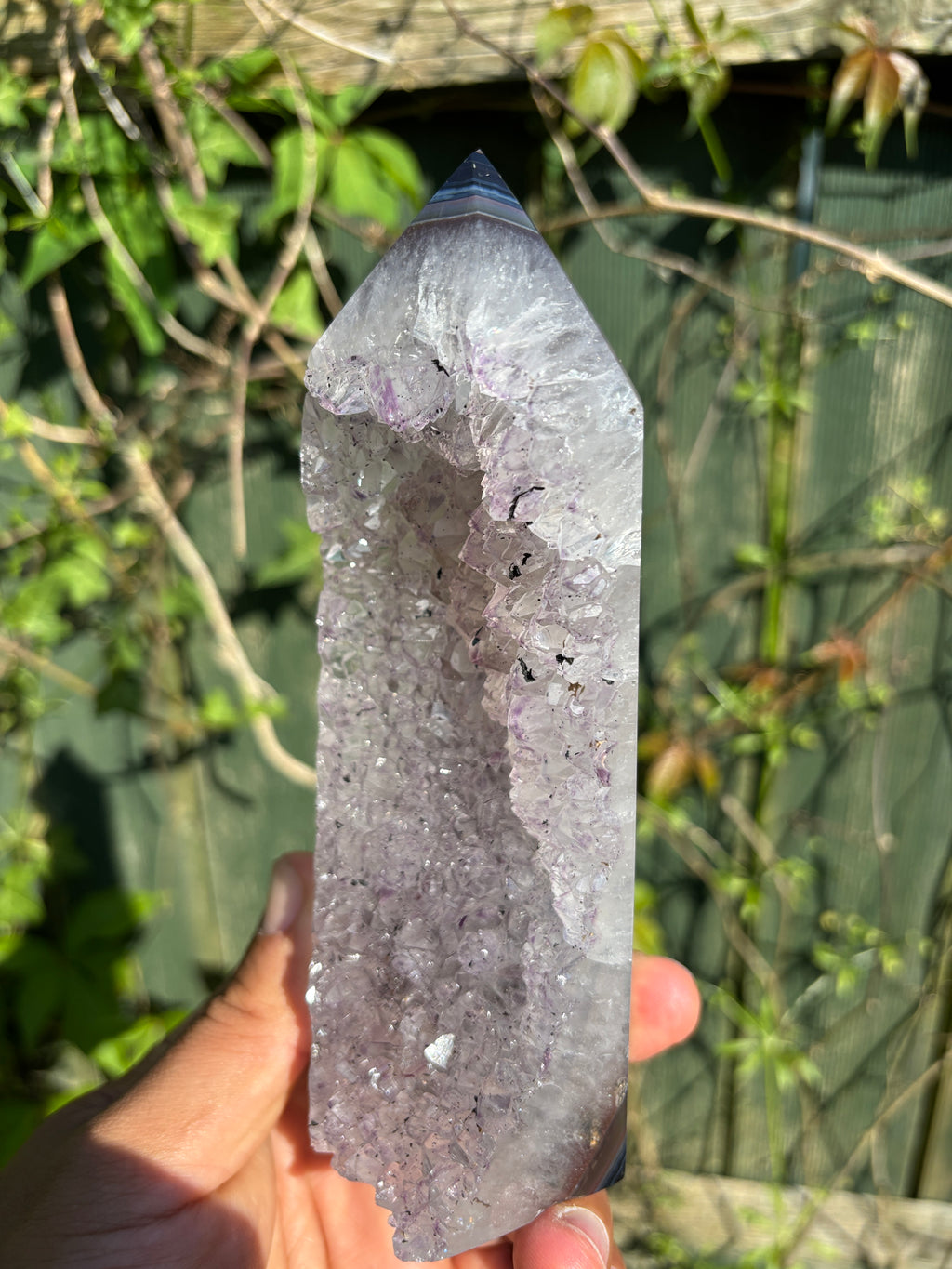 Natural Agate Druzy Point | Premium Brazilian Crystal Tower | Polished Mineral Specimen | Luxury Home Decor