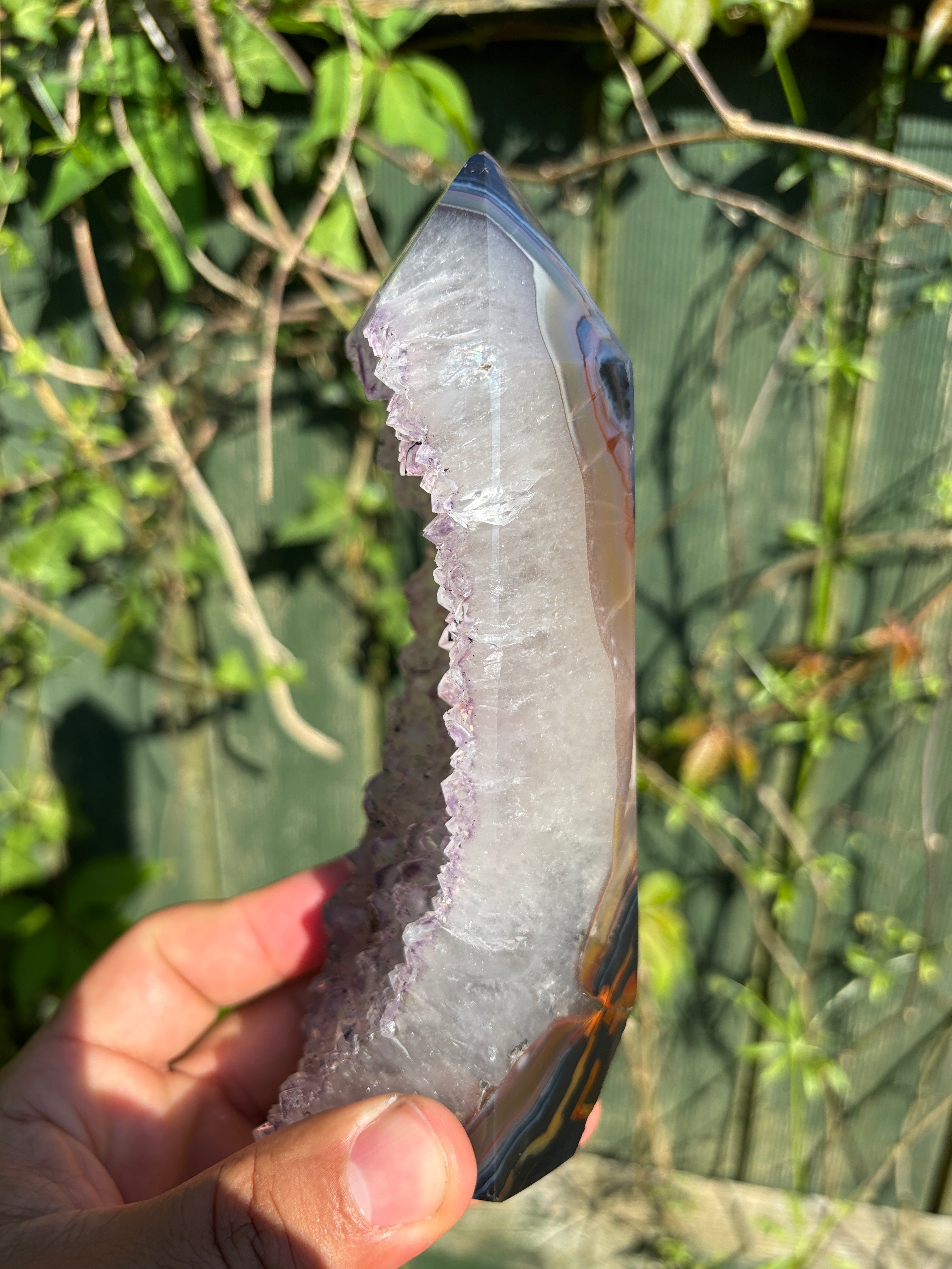 Natural Agate Druzy Point | Premium Brazilian Crystal Tower | Polished Mineral Specimen | Luxury Home Decor