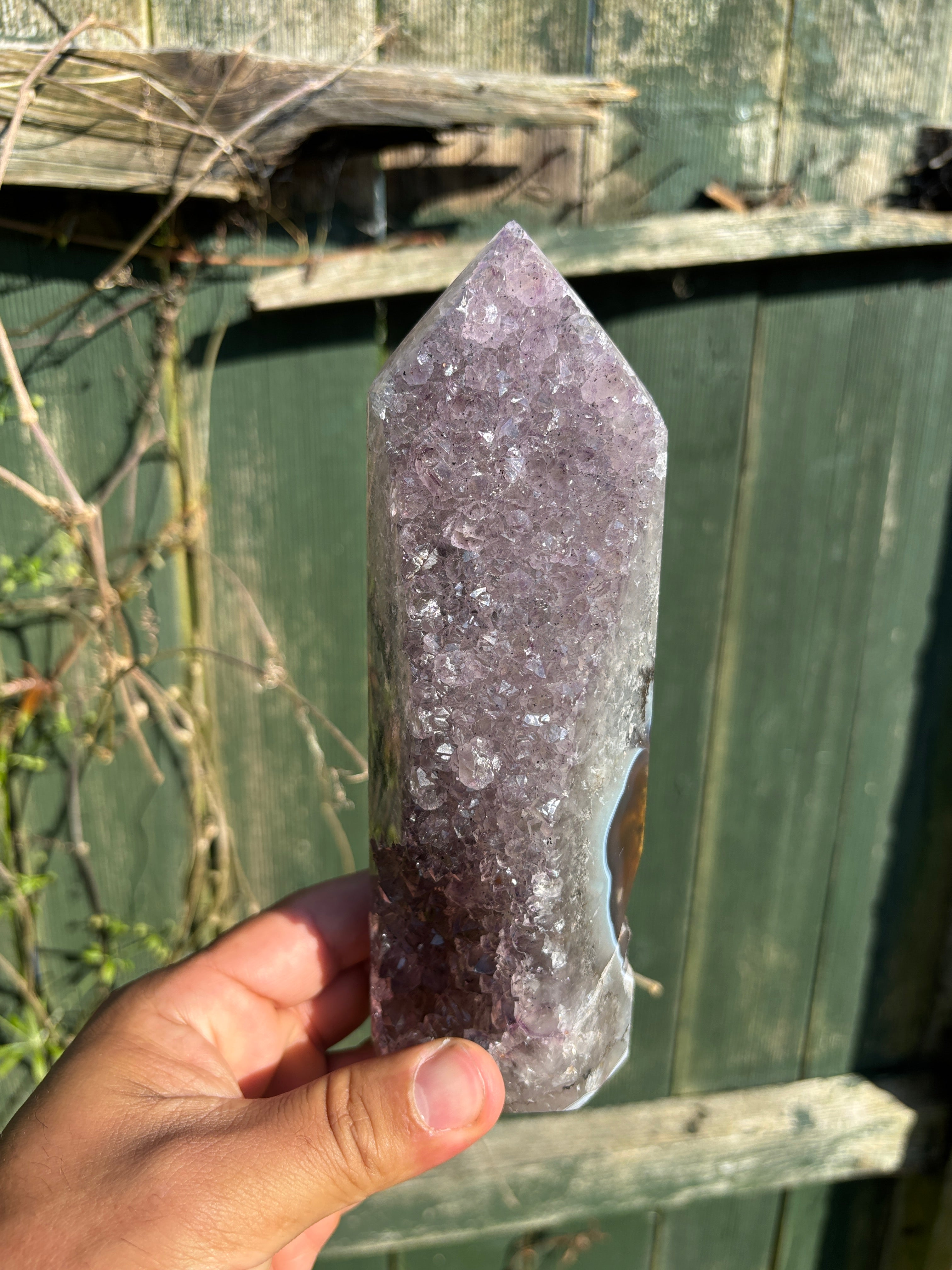 Natural Agate Druzy Point | Premium Brazilian Crystal Tower | Polished Mineral Specimen | Luxury Home Decor