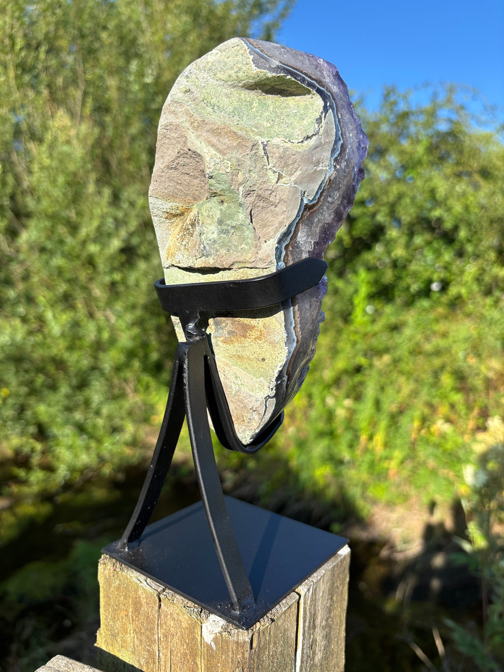 Extra Quality Amethyst Druzy Geode on Elegant Black Stand | Natural Brazilian Amethyst Cluster | Luxury Home Decor Crystal