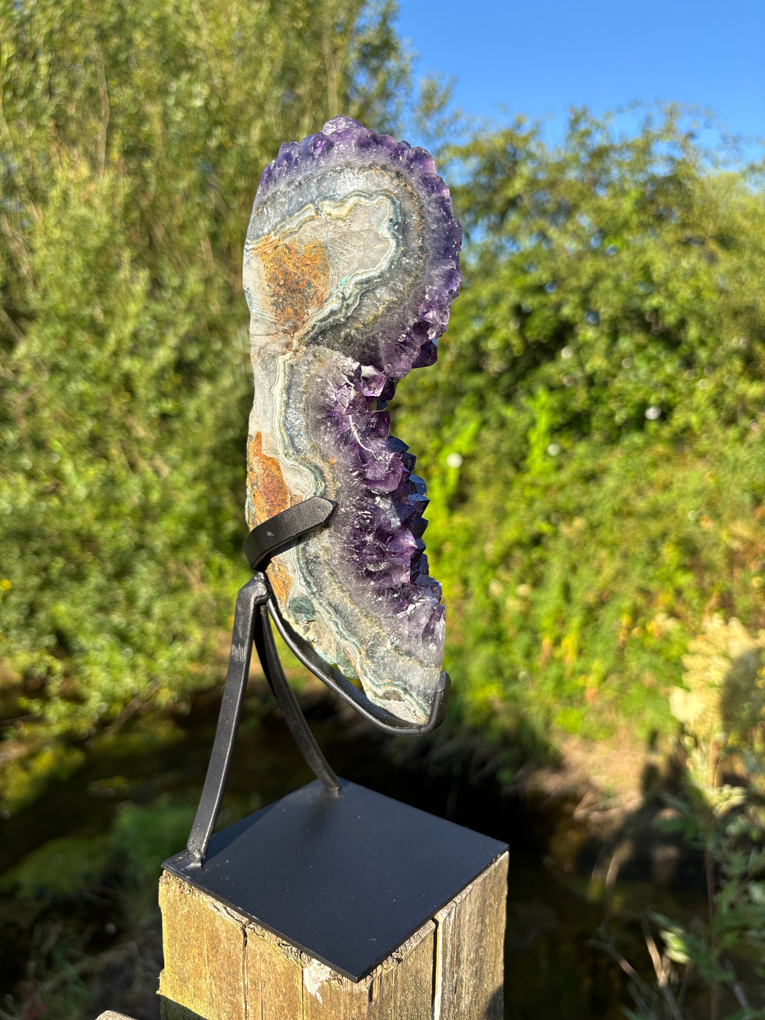 Extra Quality Amethyst Druzy Geode on Elegant Black Stand | Natural Brazilian Amethyst Cluster | Luxury Home Decor Crystal