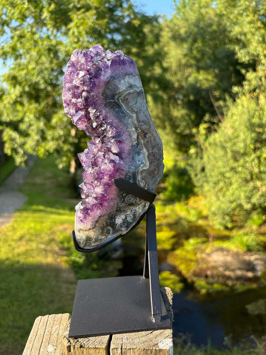 Extra Quality Amethyst Druzy Geode on Elegant Black Stand | Natural Brazilian Amethyst Cluster | Luxury Home Decor Crystal