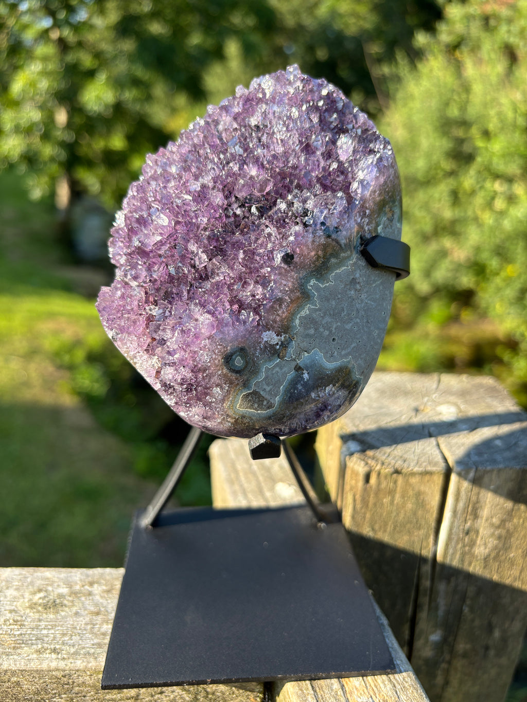Extra Quality Amethyst Druzy Geode on Elegant Black Stand | Natural Brazilian Amethyst Cluster | Luxury Home Decor Crystal