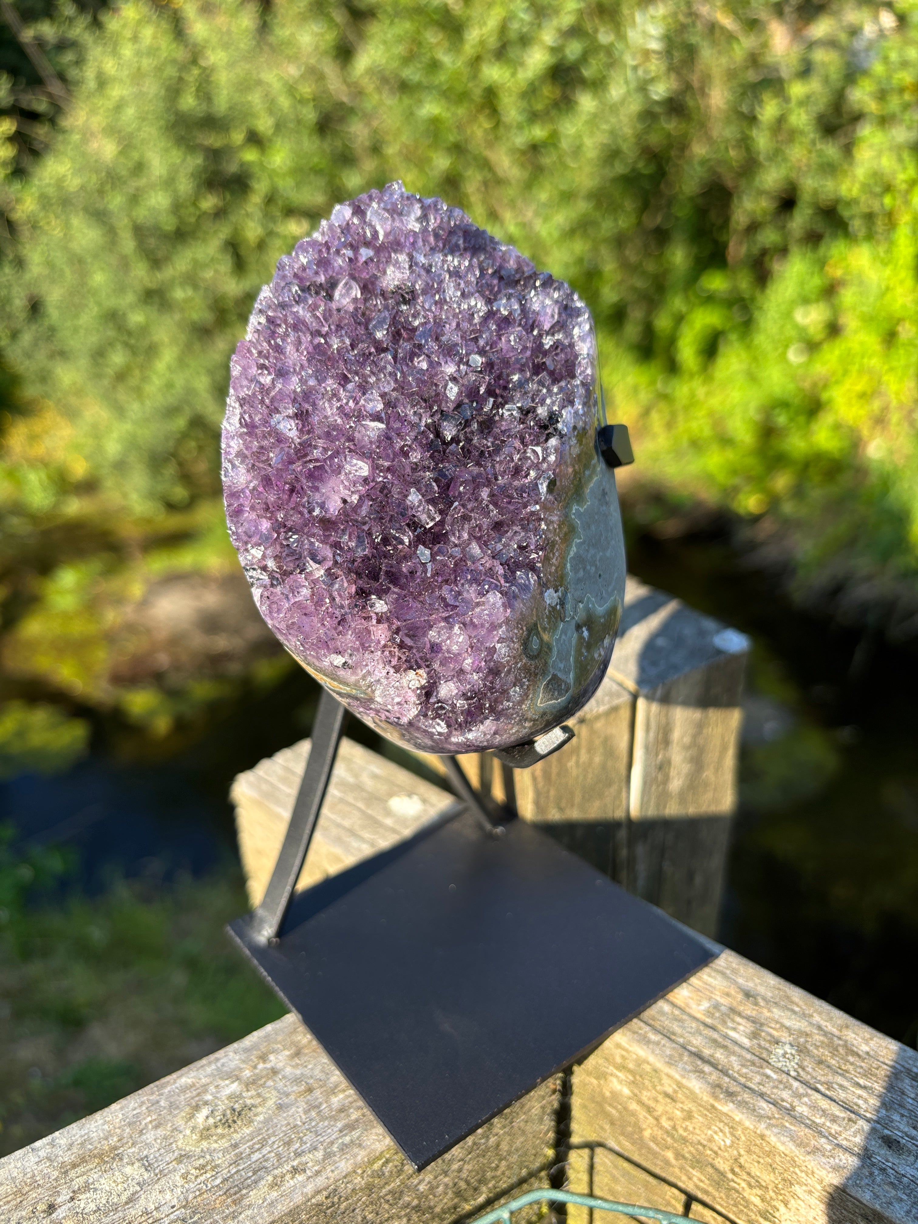 Extra Quality Amethyst Druzy Geode on Elegant Black Stand | Natural Brazilian Amethyst Cluster | Luxury Home Decor Crystal