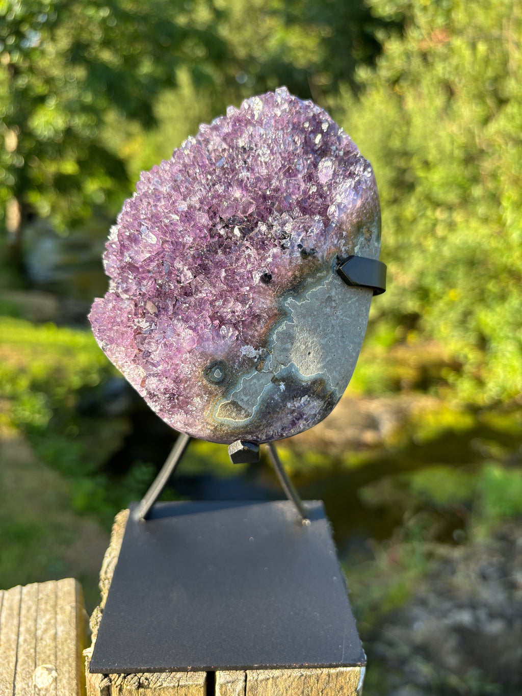 Extra Quality Amethyst Druzy Geode on Elegant Black Stand | Natural Brazilian Amethyst Cluster | Luxury Home Decor Crystal