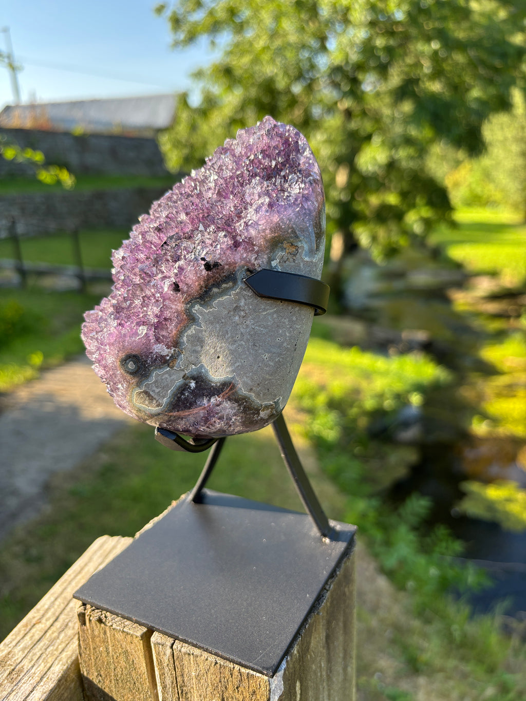 Extra Quality Amethyst Druzy Geode on Elegant Black Stand | Natural Brazilian Amethyst Cluster | Luxury Home Decor Crystal