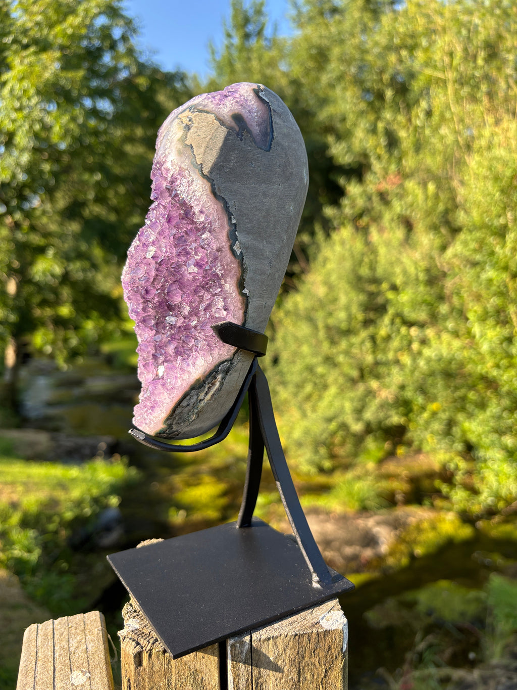Extra Quality Amethyst Druzy Geode on Elegant Black Stand | Natural Brazilian Amethyst Cluster | Luxury Home Decor Crystal