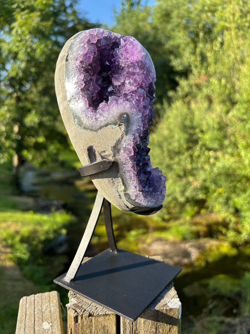 Extra Quality Amethyst Druzy Geode on Elegant Black Stand | Natural Brazilian Amethyst Cluster | Luxury Home Decor Crystal