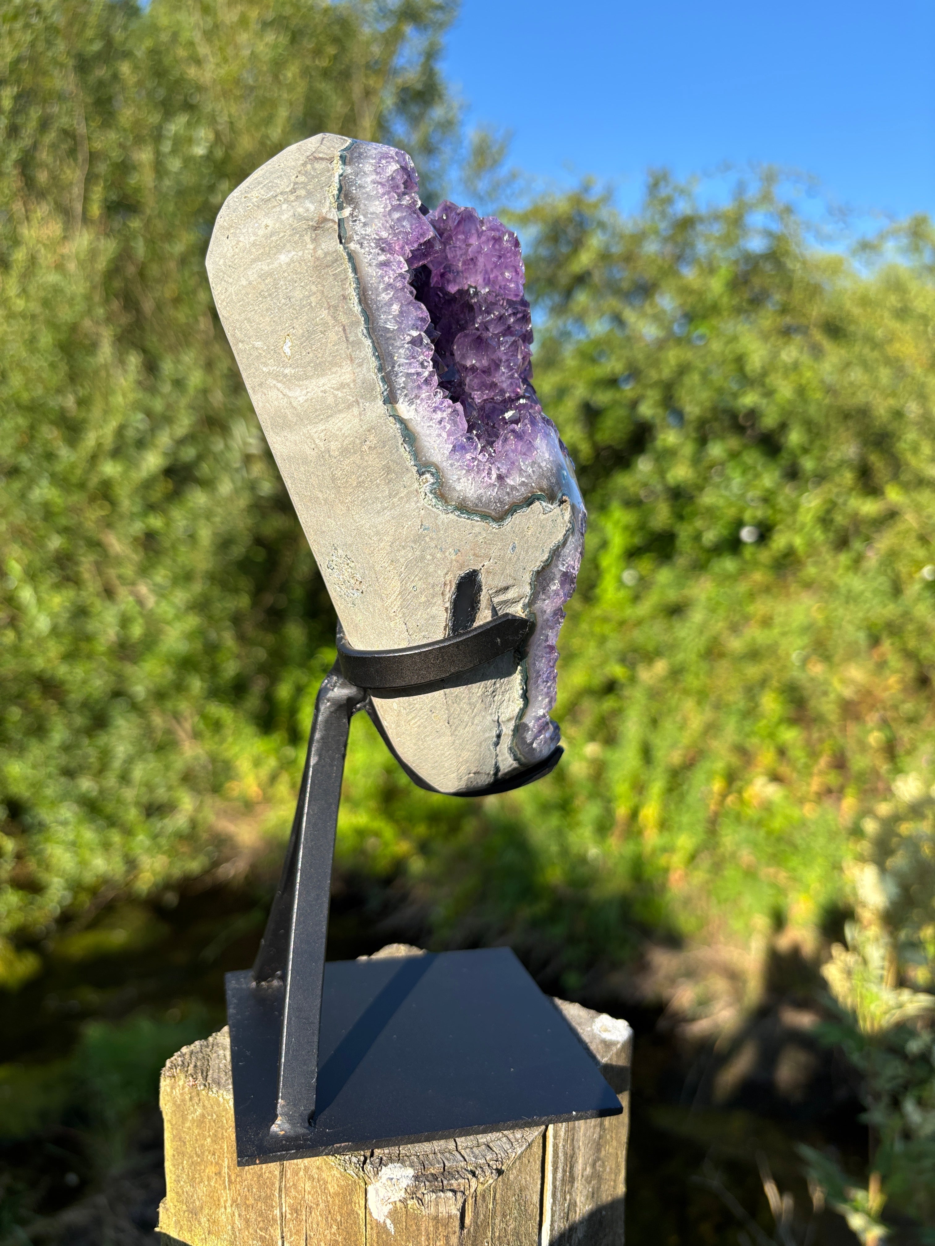 Extra Quality Amethyst Druzy Geode on Elegant Black Stand | Natural Brazilian Amethyst Cluster | Luxury Home Decor Crystal