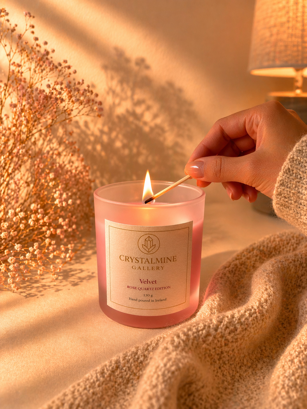 Luxury Crystal Candle – Rose Quartz Edition – Velvet Scent – Romantic Candle – Hand Poured Soy Candle – Self Care Gift – Home Decor