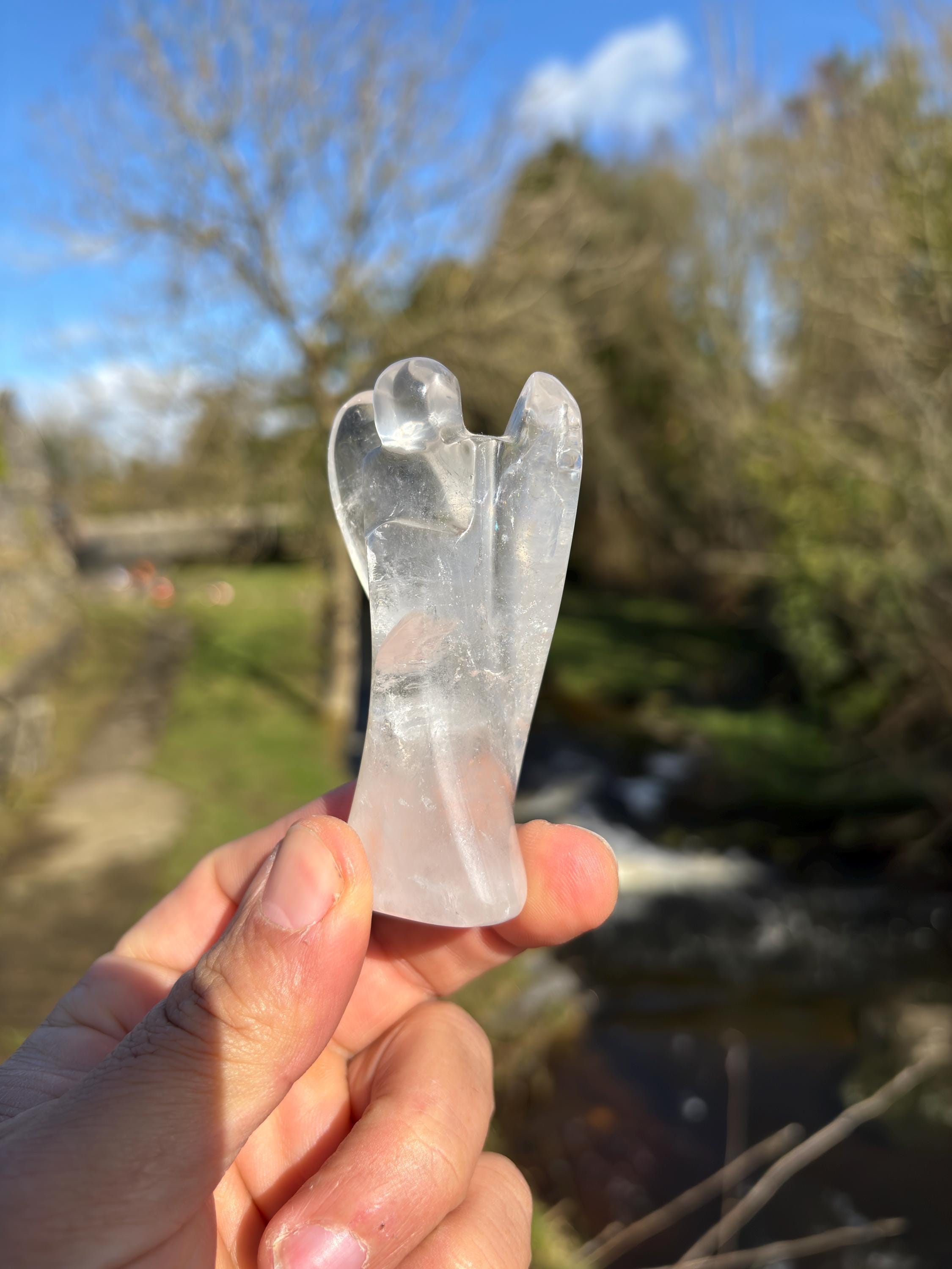 Crystal Quartz Angel • Hand-Carved Healing Stone Statue (80mm)