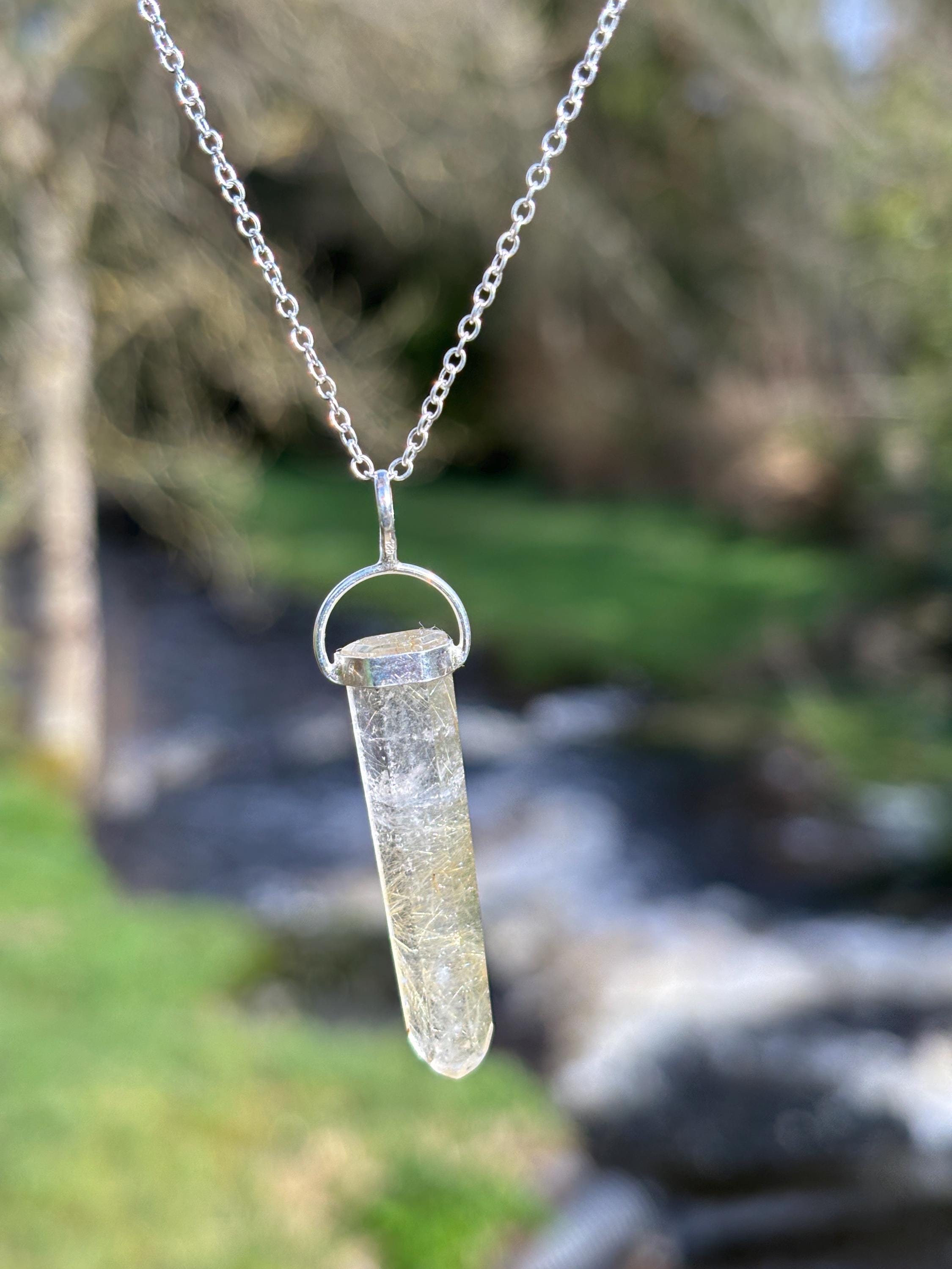 Rutilated Quartz Pendant 925 Silver | Natural Golden Rutile Crystal Necklace | Healing Jewelry | Manifestation Stone