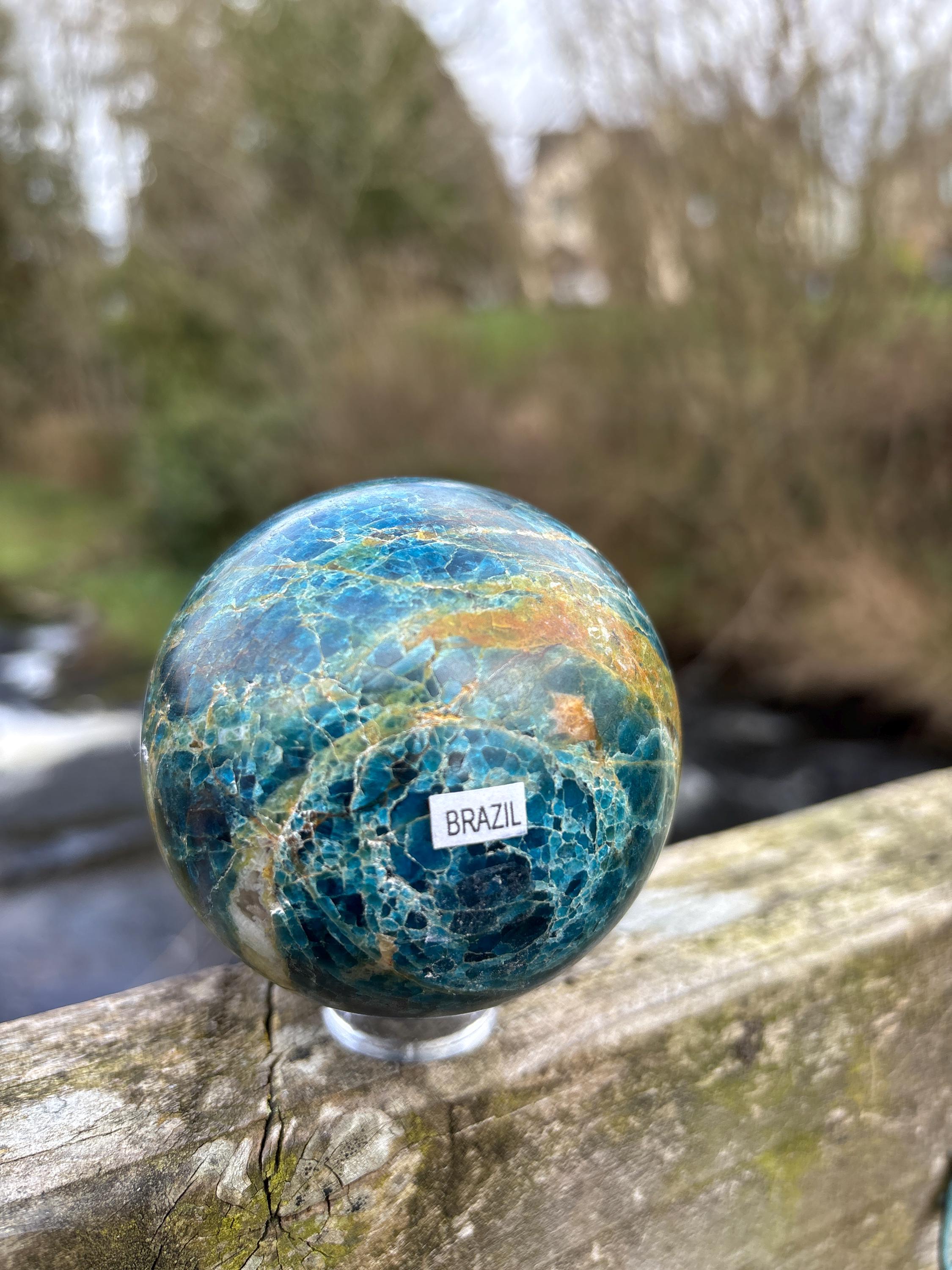 Rare Blue Apatite Sphere 70mm | Natural Brazilian Crystal Ball, Throat Chakra Stone