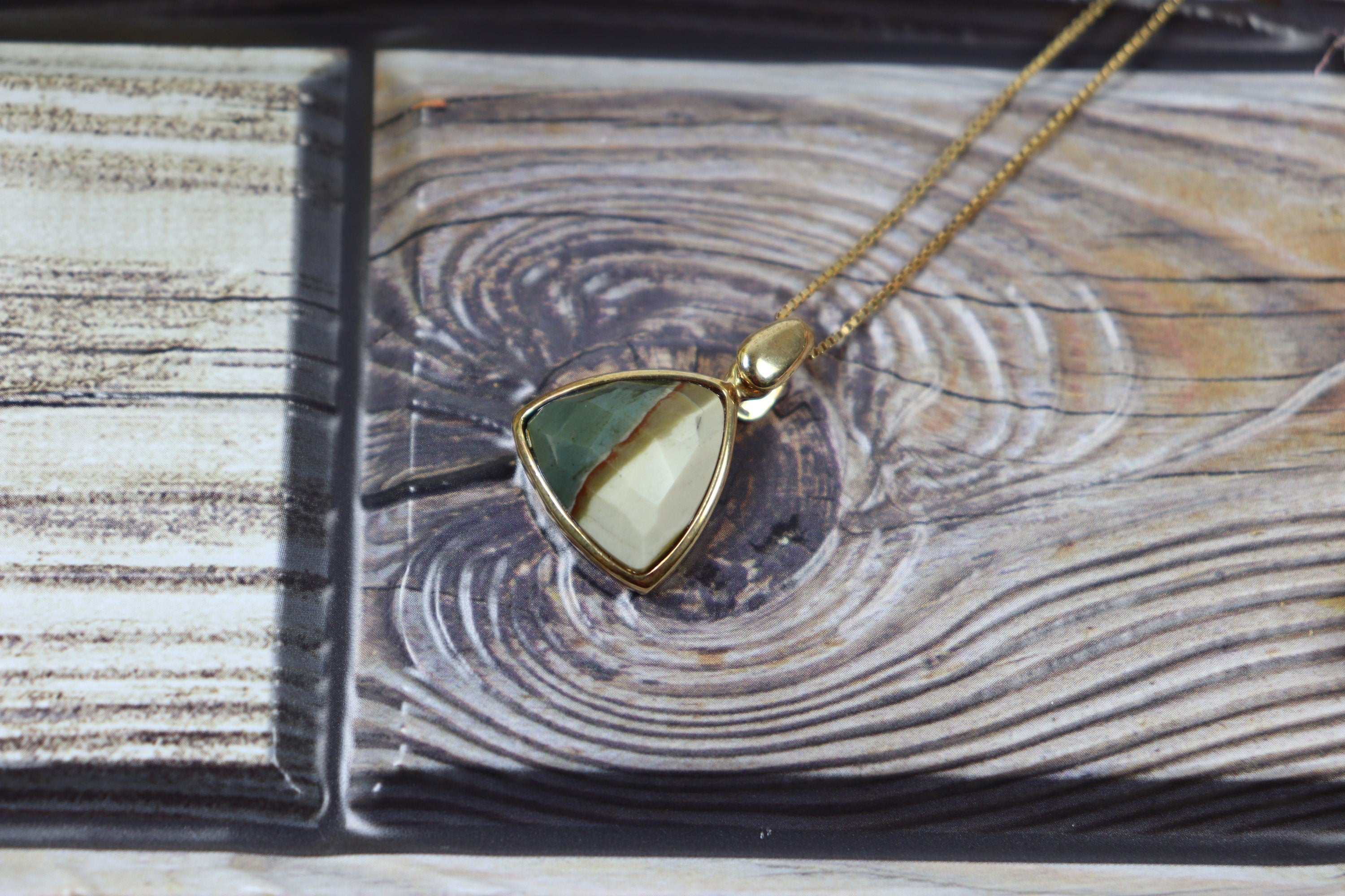 Jasper Necklace Pendant 18kt Gold Plated Jewelry Gemstone