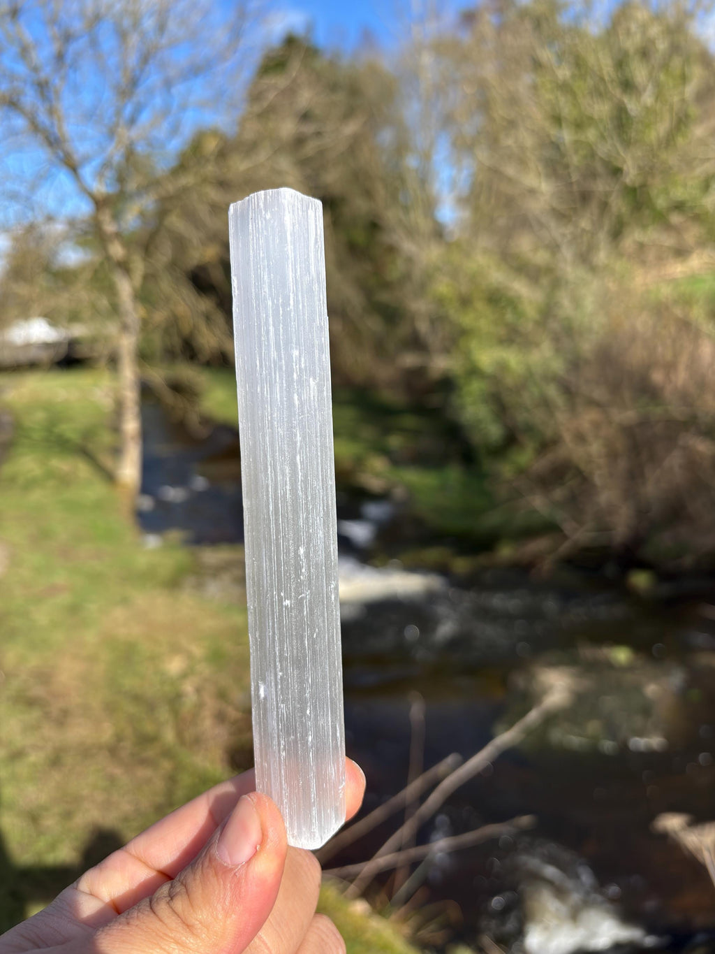 Natural Selenite Stick - Satin Spar Crystal Wand for Cleansing, Energy Clearing & Home Decor
