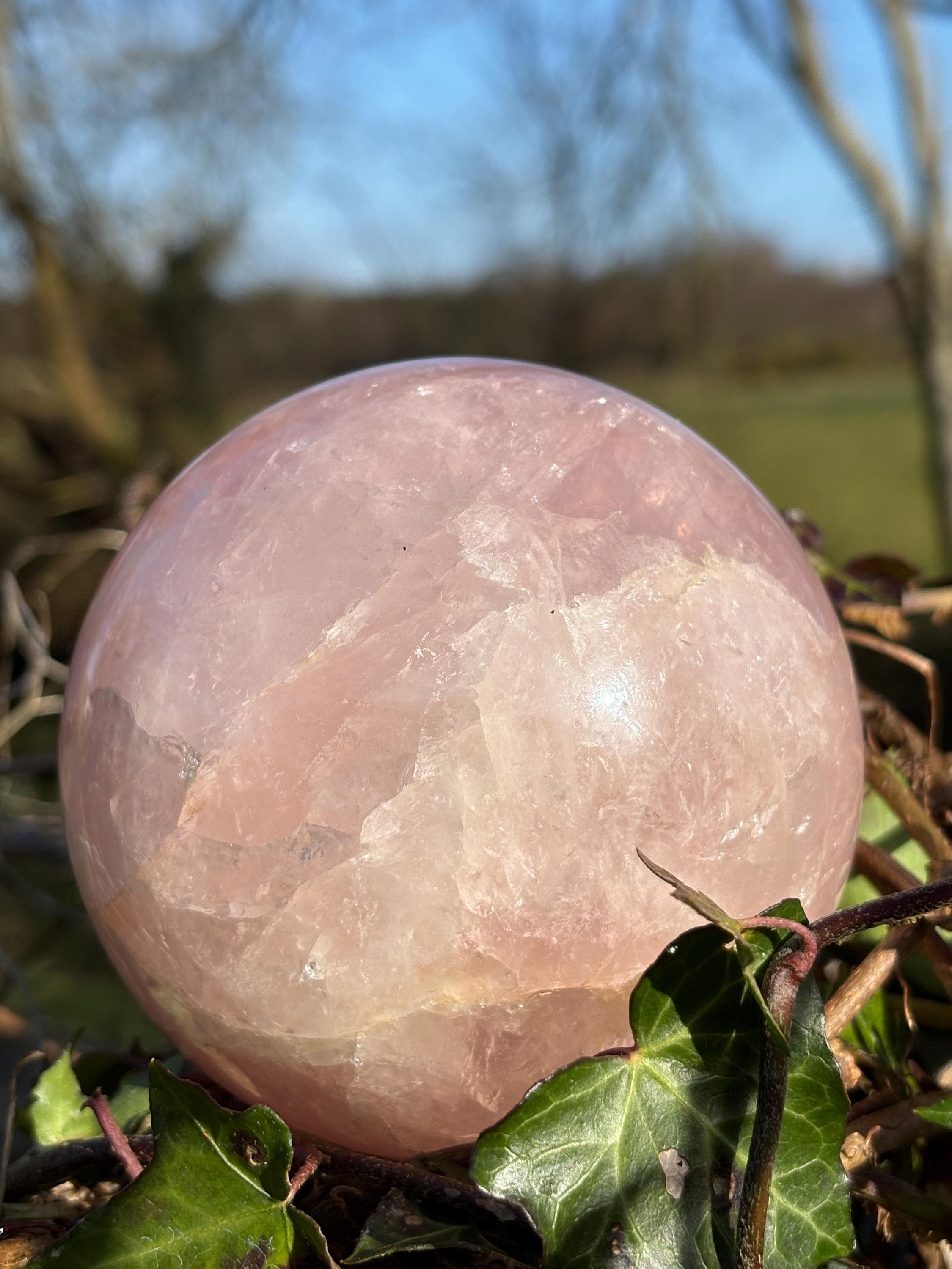 Large Rose Quartz Sphere | Deep Pink Brazilian Crystal, Healing Stone