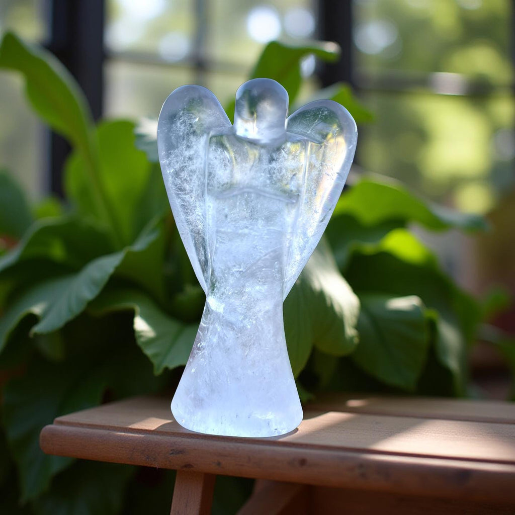 Crystal Quartz Angel • Hand-Carved Healing Stone Statue (80mm)