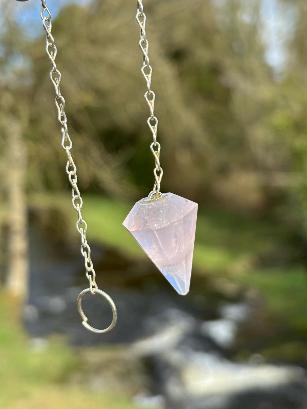 Rose Quartz Pendulum | Faceted Crystal Dowsing Tool | Heart Chakra Healing Stone | Divination Pendulum