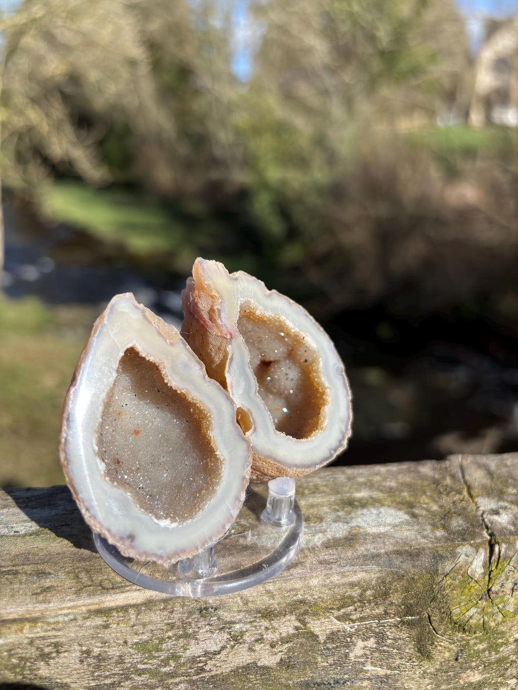 Matching Agate Geode Pair | 70mm Crystal Halves, Home Decor
