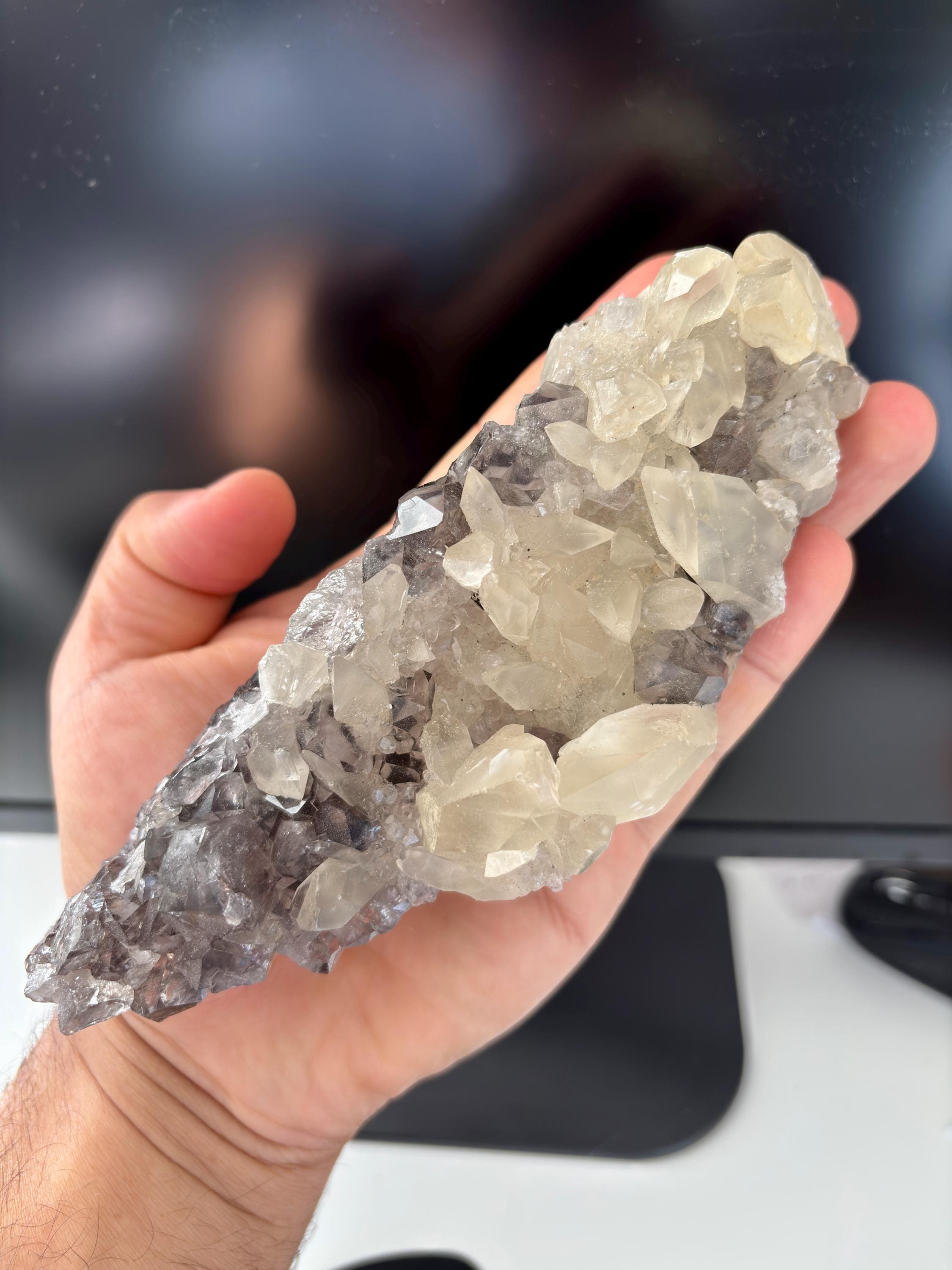 Smoky Quartz Druze with Calcite - Natural Crystal Mineral Specimen (605g)