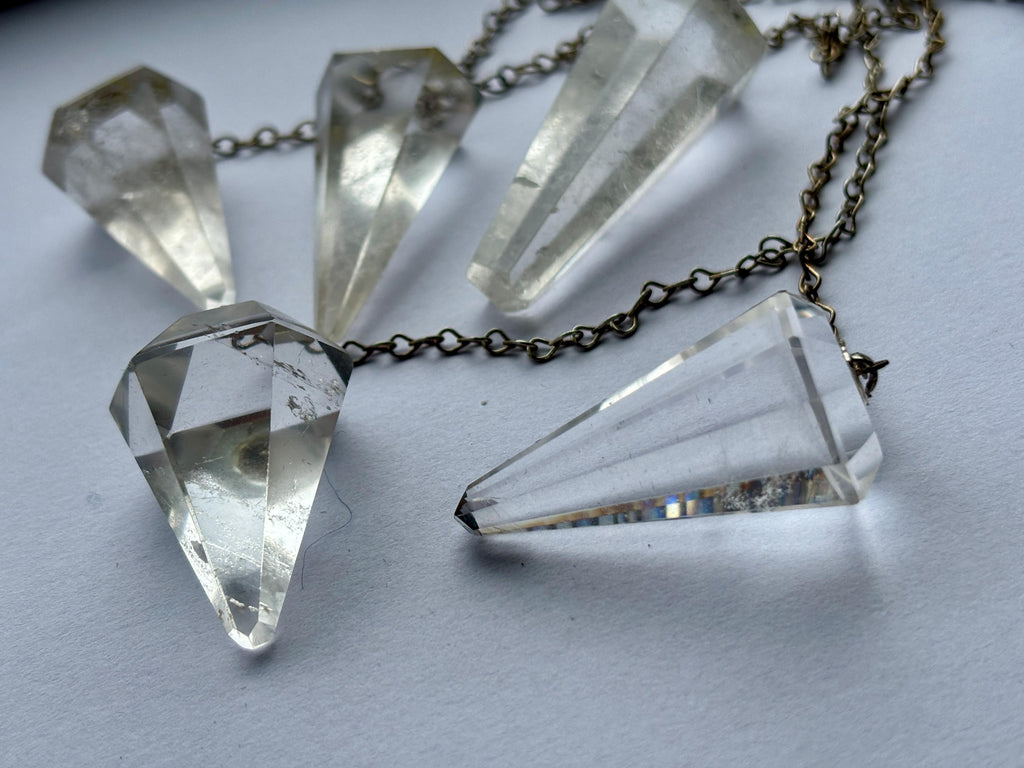 Faceted Crystal Pendulum | Divination Dowsing Tool with Chain