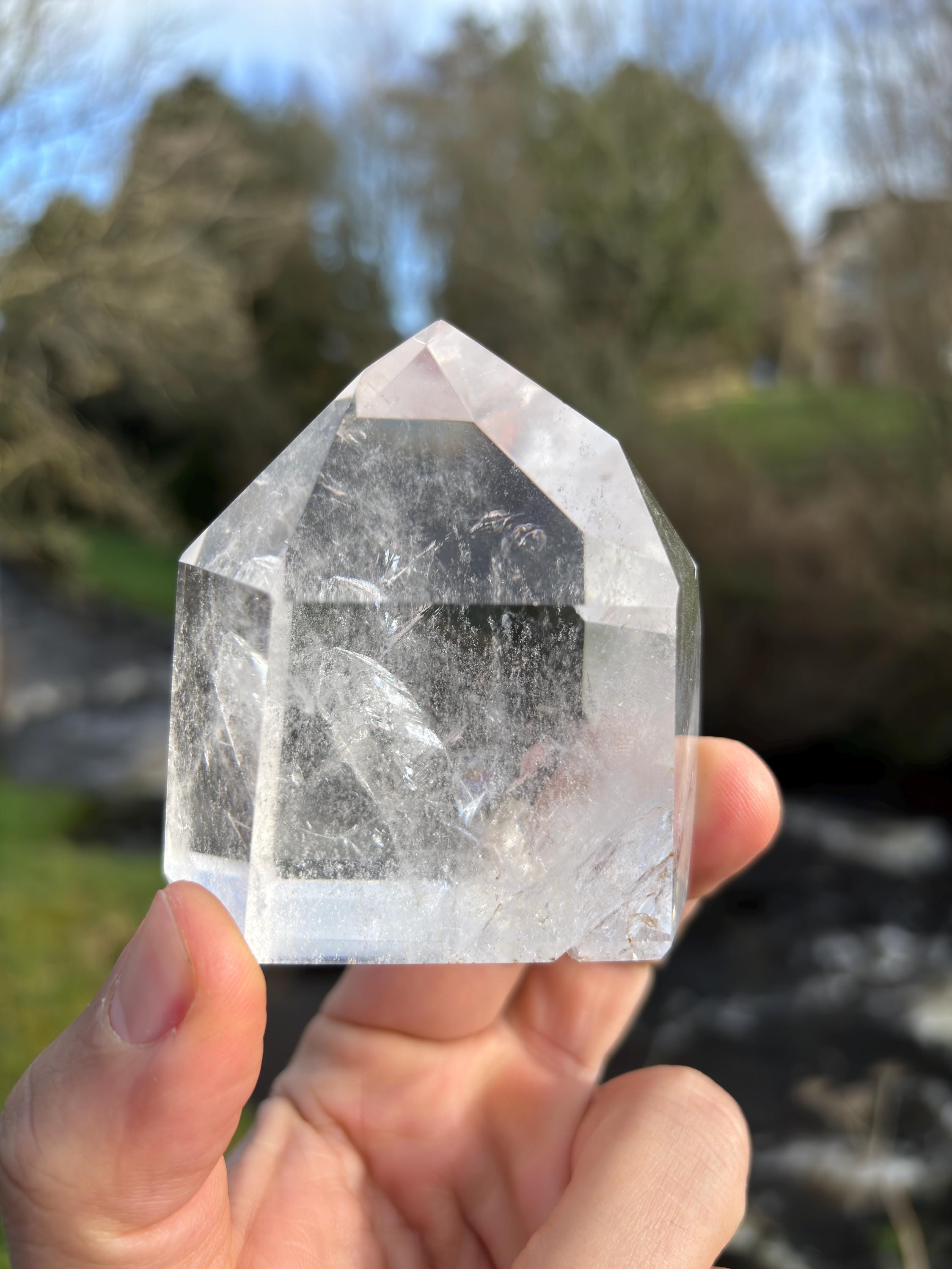 Clear Quartz Polished Point | Brazilian Crystal Tower with Rainbow Inclusions