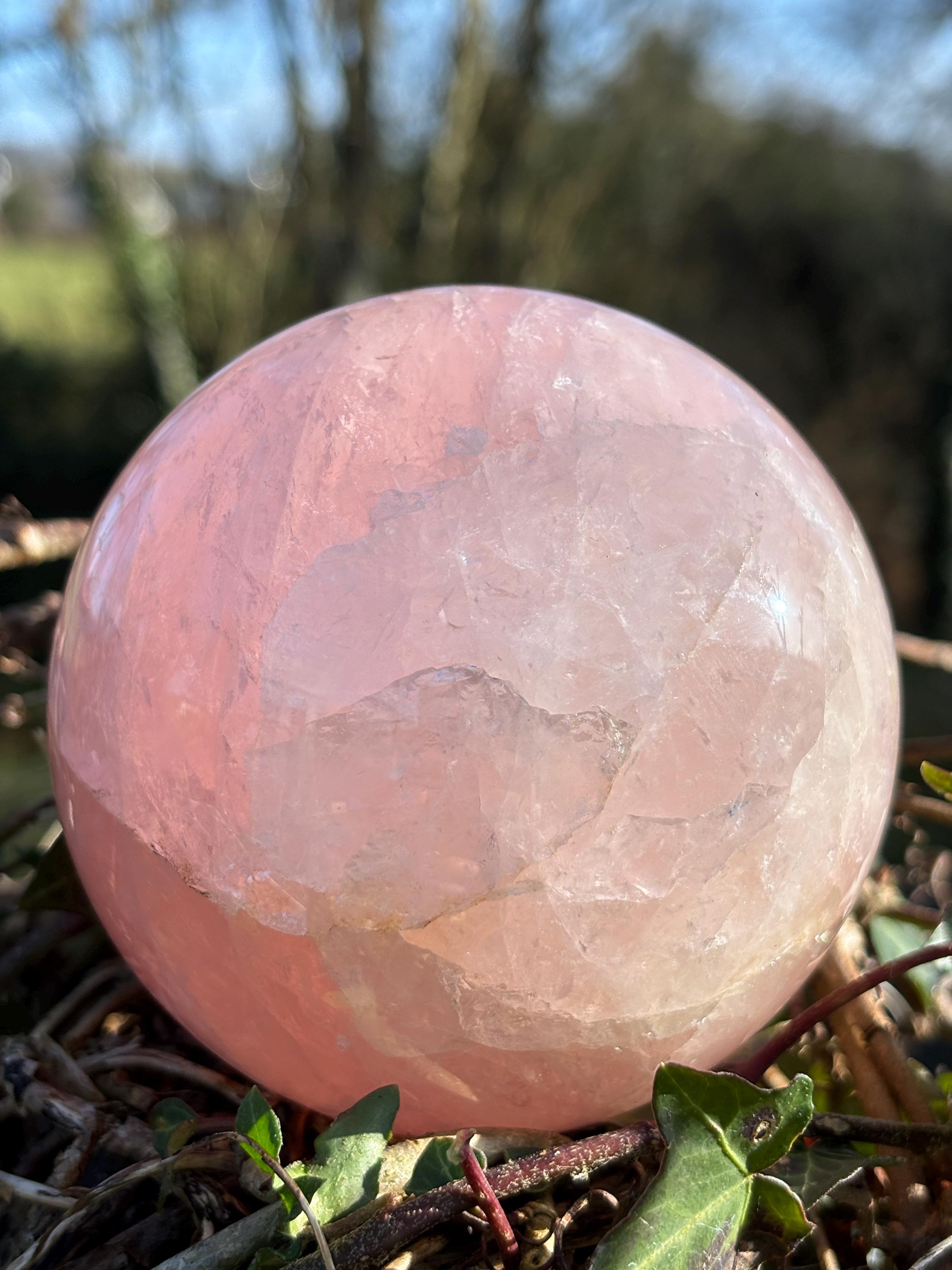 Large Rose Quartz Sphere | Deep Pink Brazilian Crystal, Healing Stone