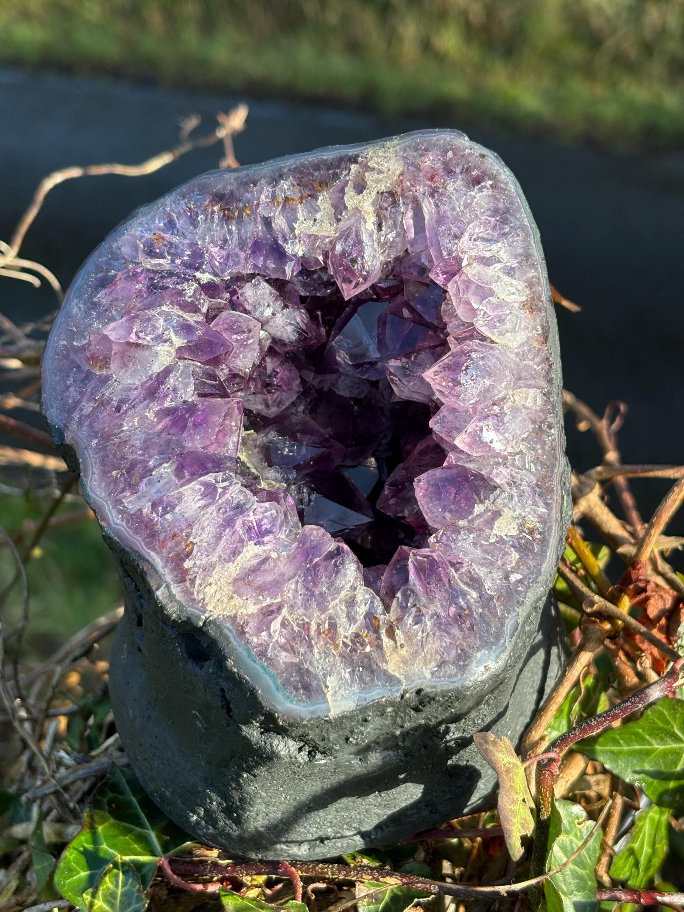 Brazilian Amethyst Geode Crystal. Very deep Purple Color Home Decor