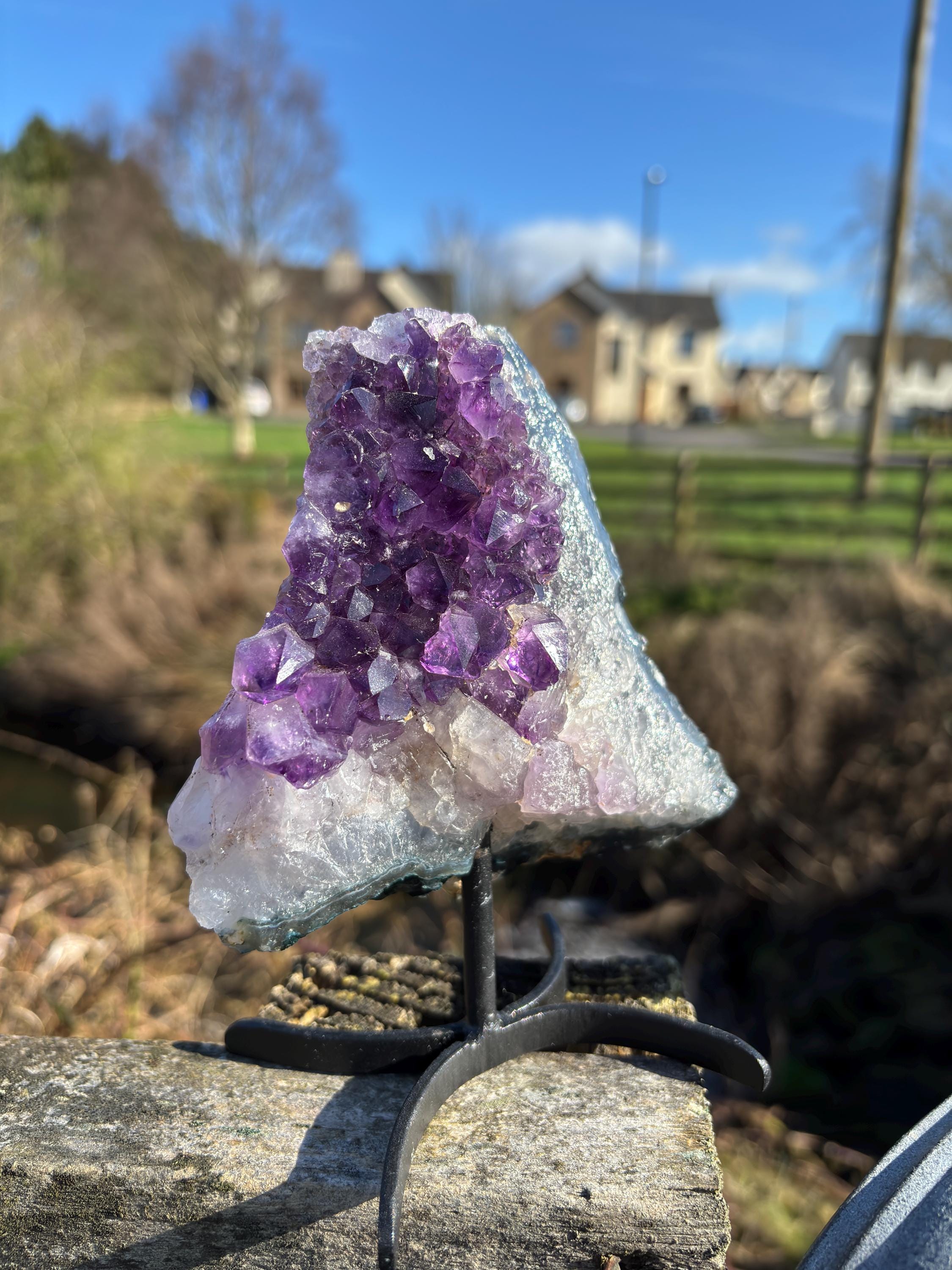 Amethyst Druzy Crystal on Display Base – Natural Purple Geode