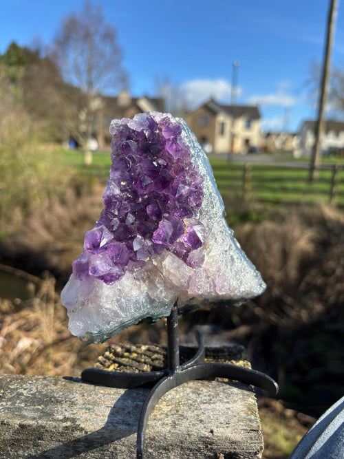 Amethyst Druzy Crystal on Display Base – Natural Purple Geode
