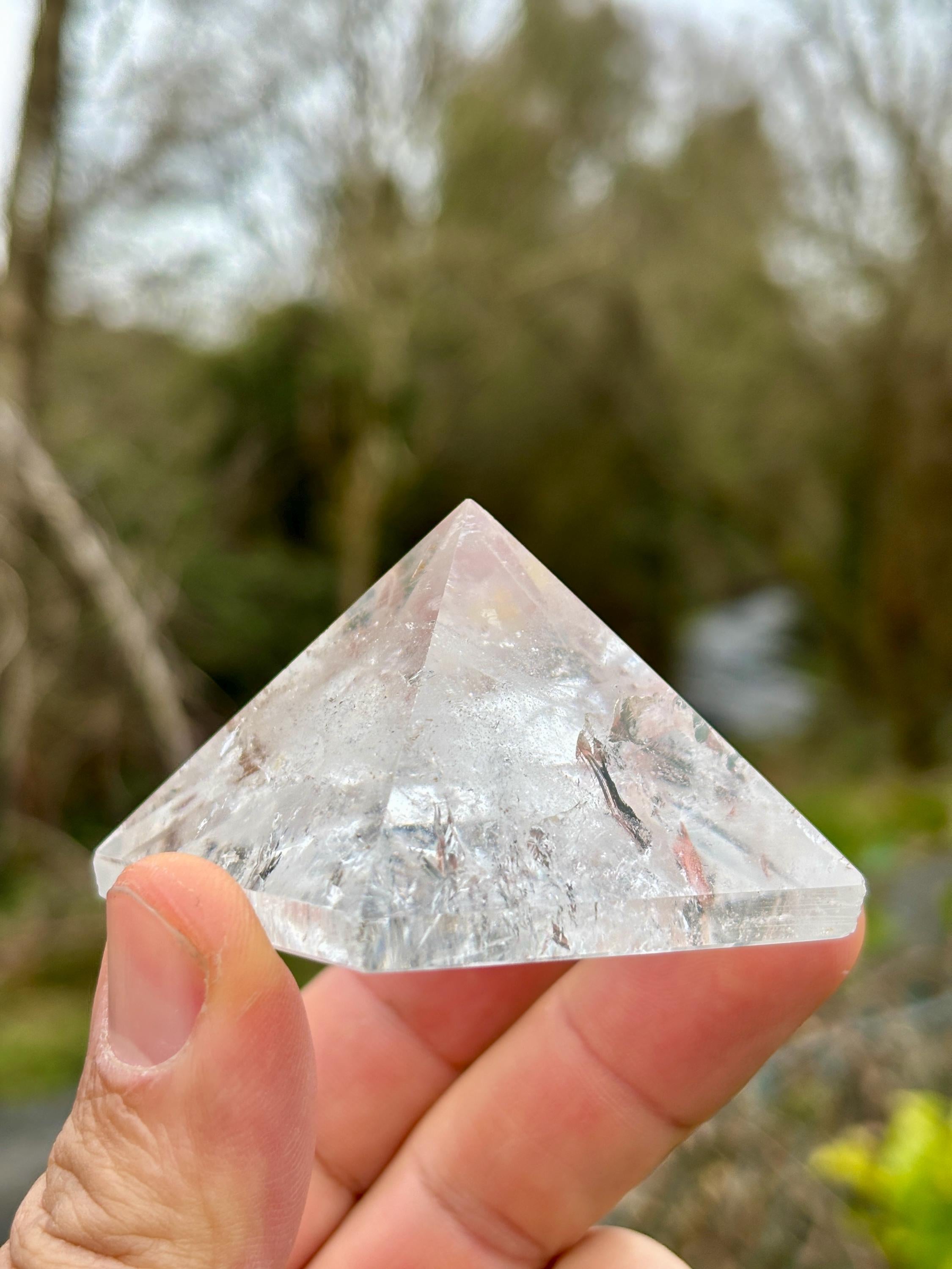 Natural Quartz Crystal Pyramid | Energy Amplifier Stone | Sacred Geometry Decor | Meditation & Healing Crystal
