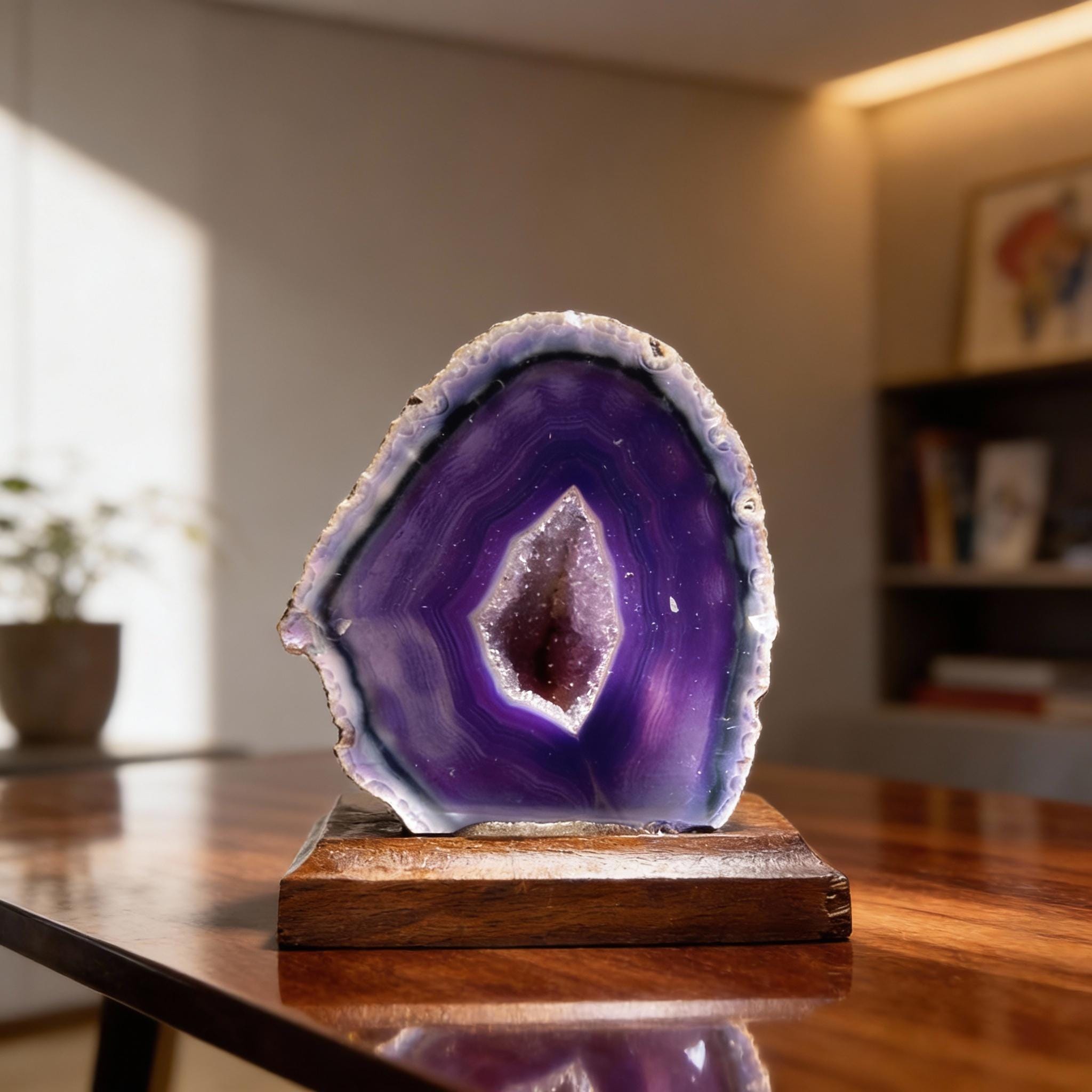 Natural Agate Geode Crystal - Small Polished Geode Display Piece