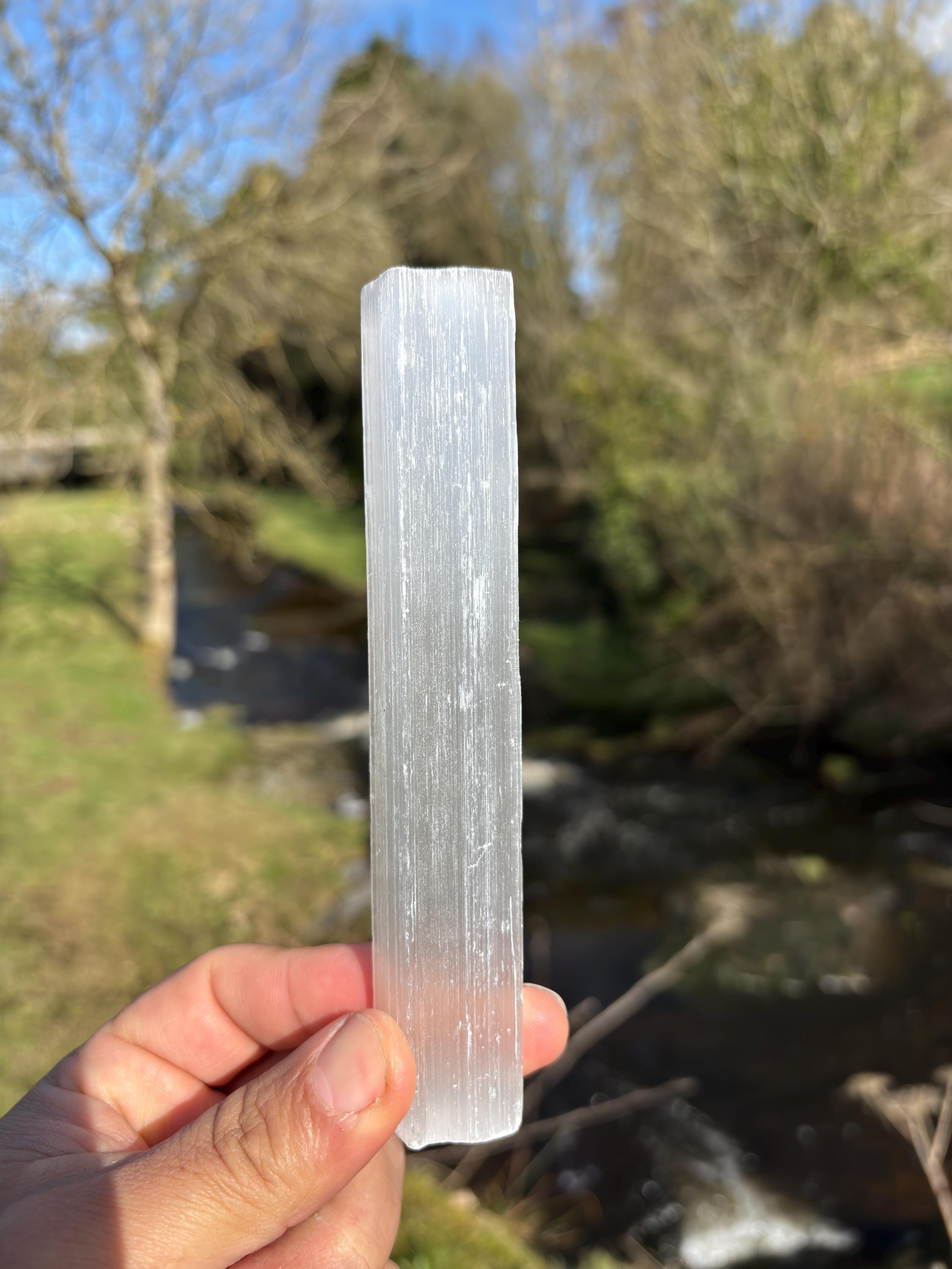 Natural Selenite Stick - Satin Spar Crystal Wand for Cleansing, Energy Clearing & Home Decor