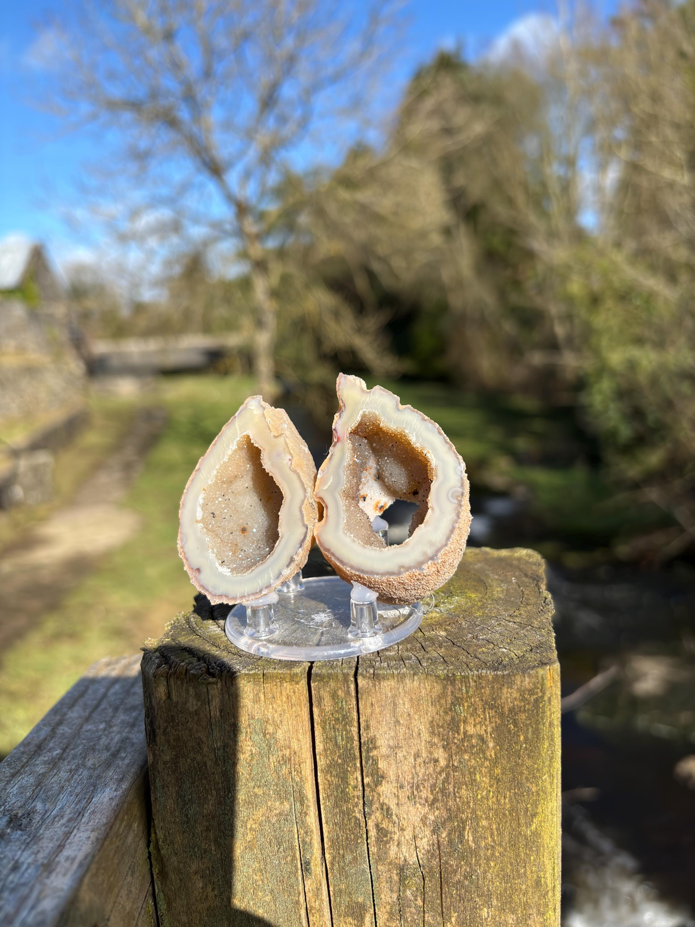 Matching Agate Geode Pair | 70mm Crystal Halves, Home Decor