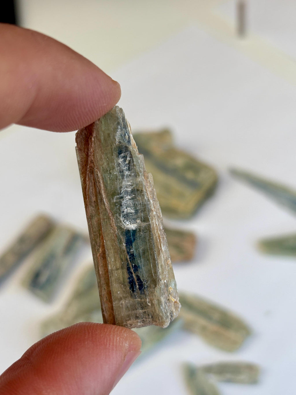 Green Kyanite Crystal Lot (245g) – Natural Blades with Blue Inclusions