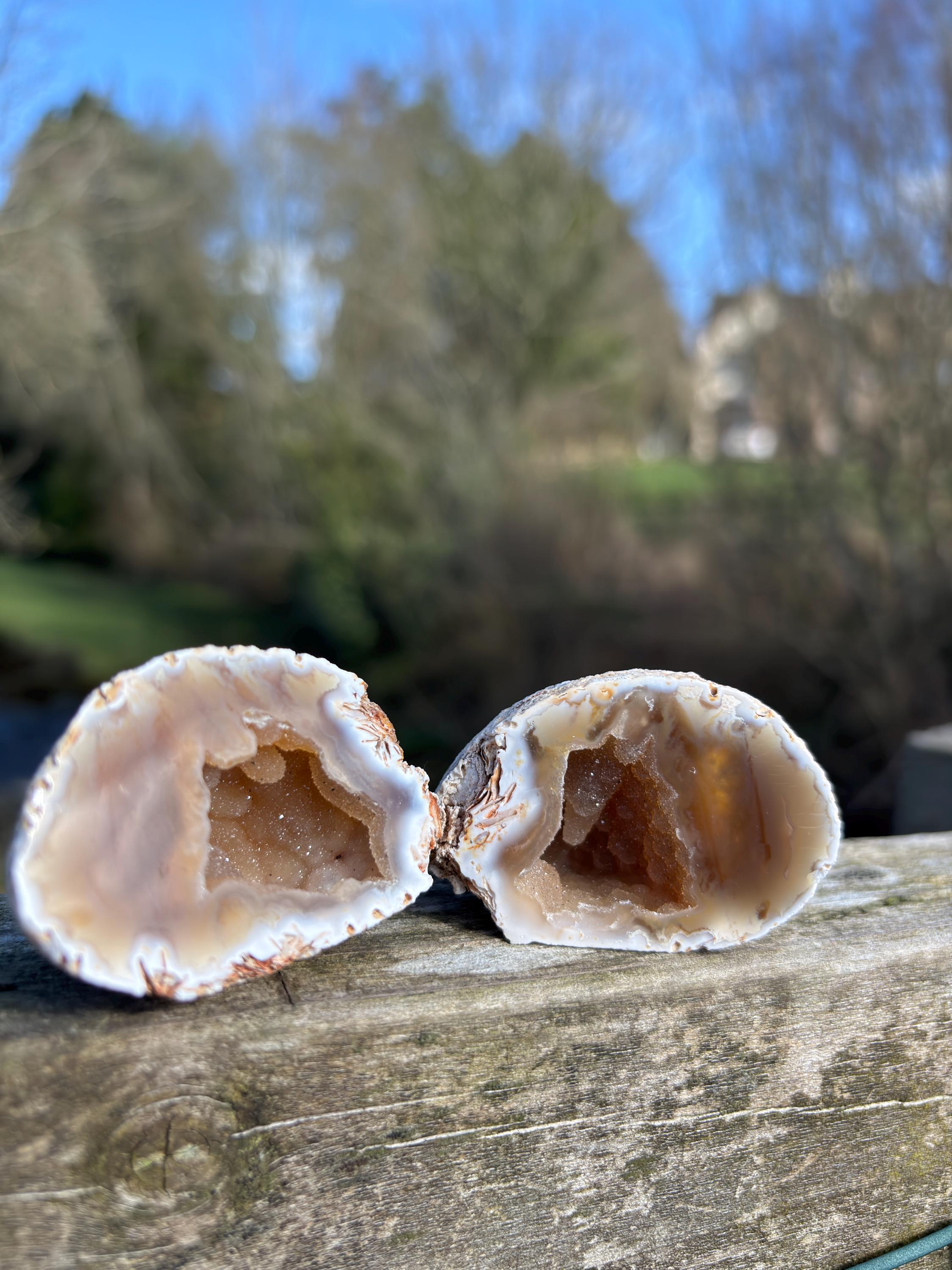 Agate Geode Pair | Natural Crystal Geode Set | Matching Halves | Collector Mineral | Home Decor Gift