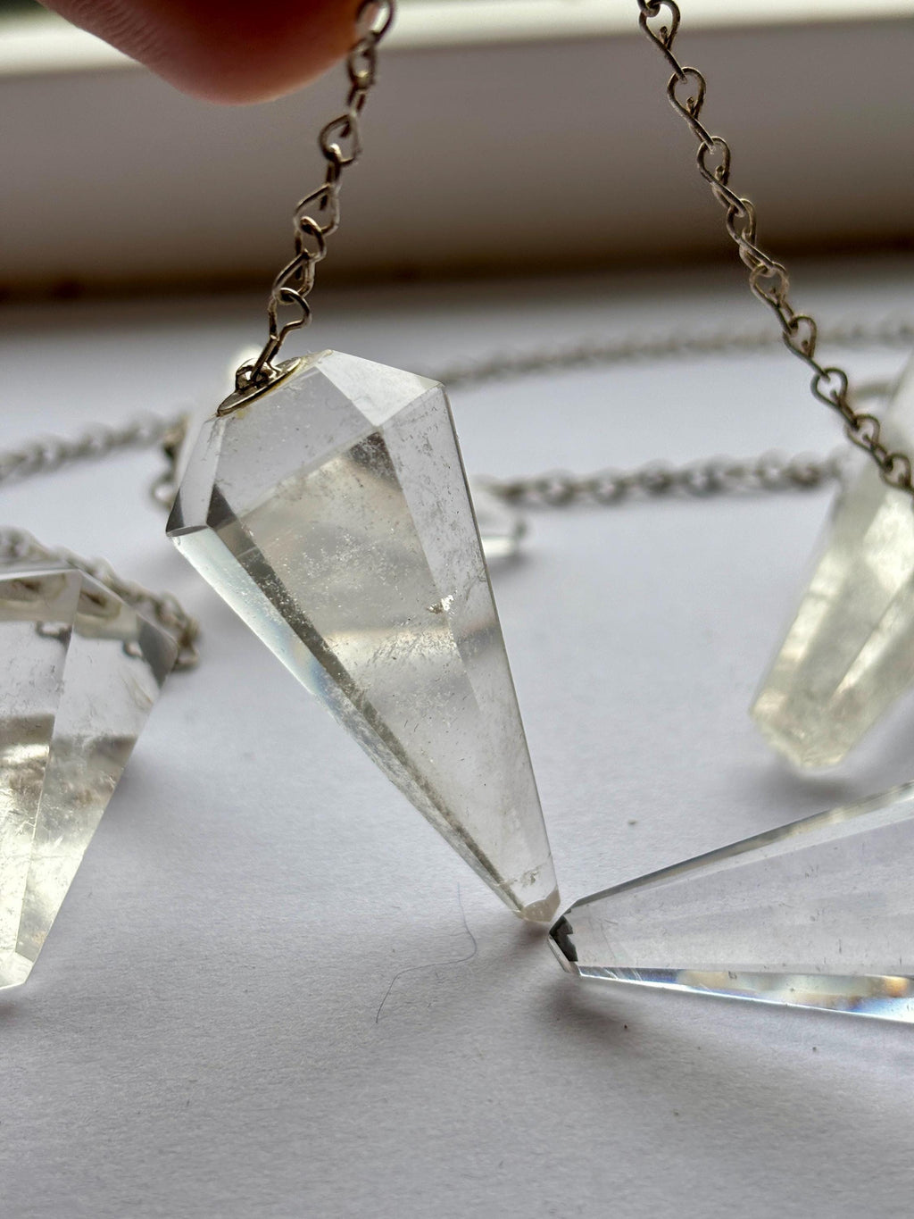 Faceted Crystal Pendulum | Divination Dowsing Tool with Chain