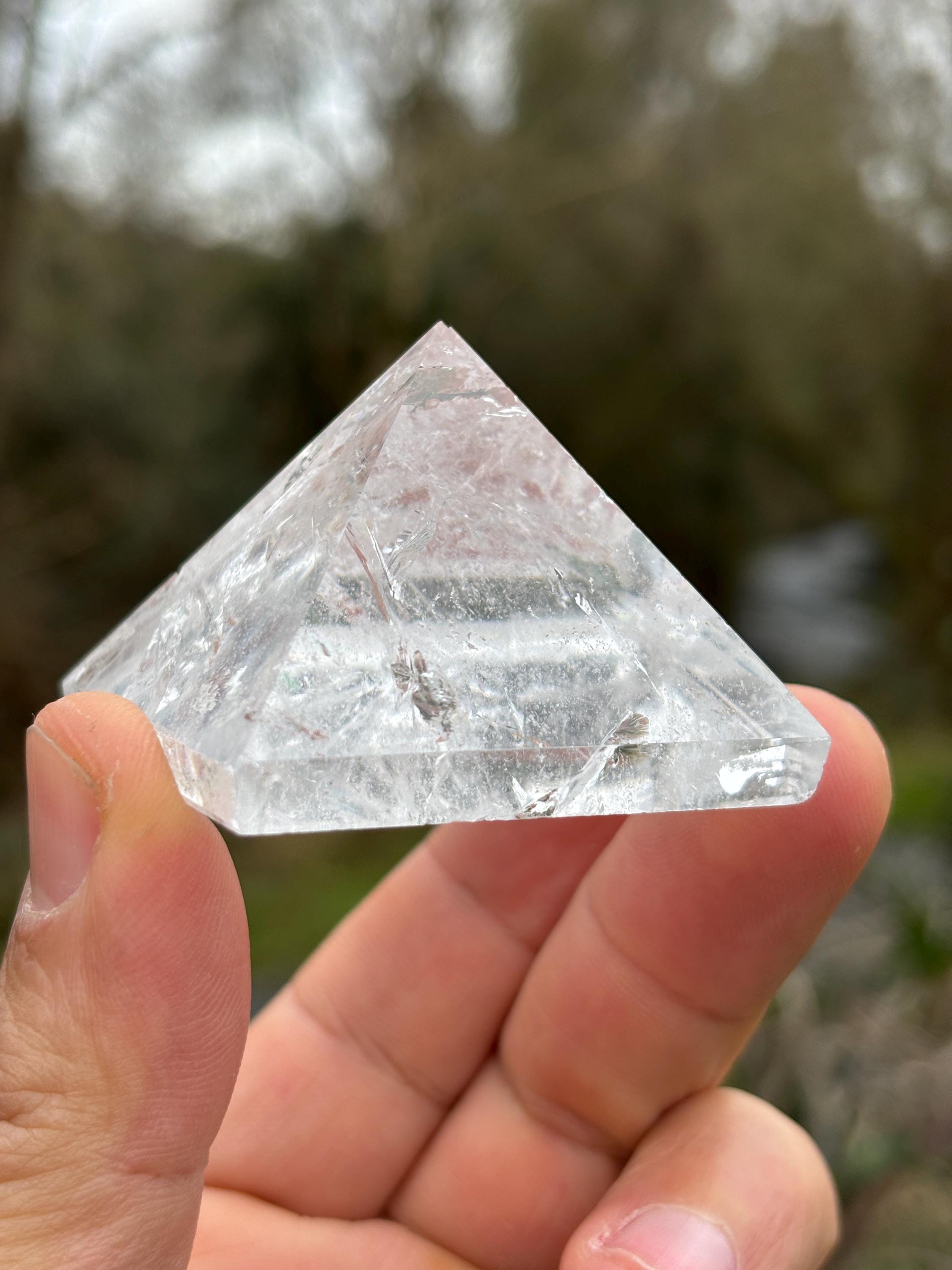 Natural Quartz Crystal Pyramid | Energy Amplifier Stone | Sacred Geometry Decor | Meditation & Healing Crystal