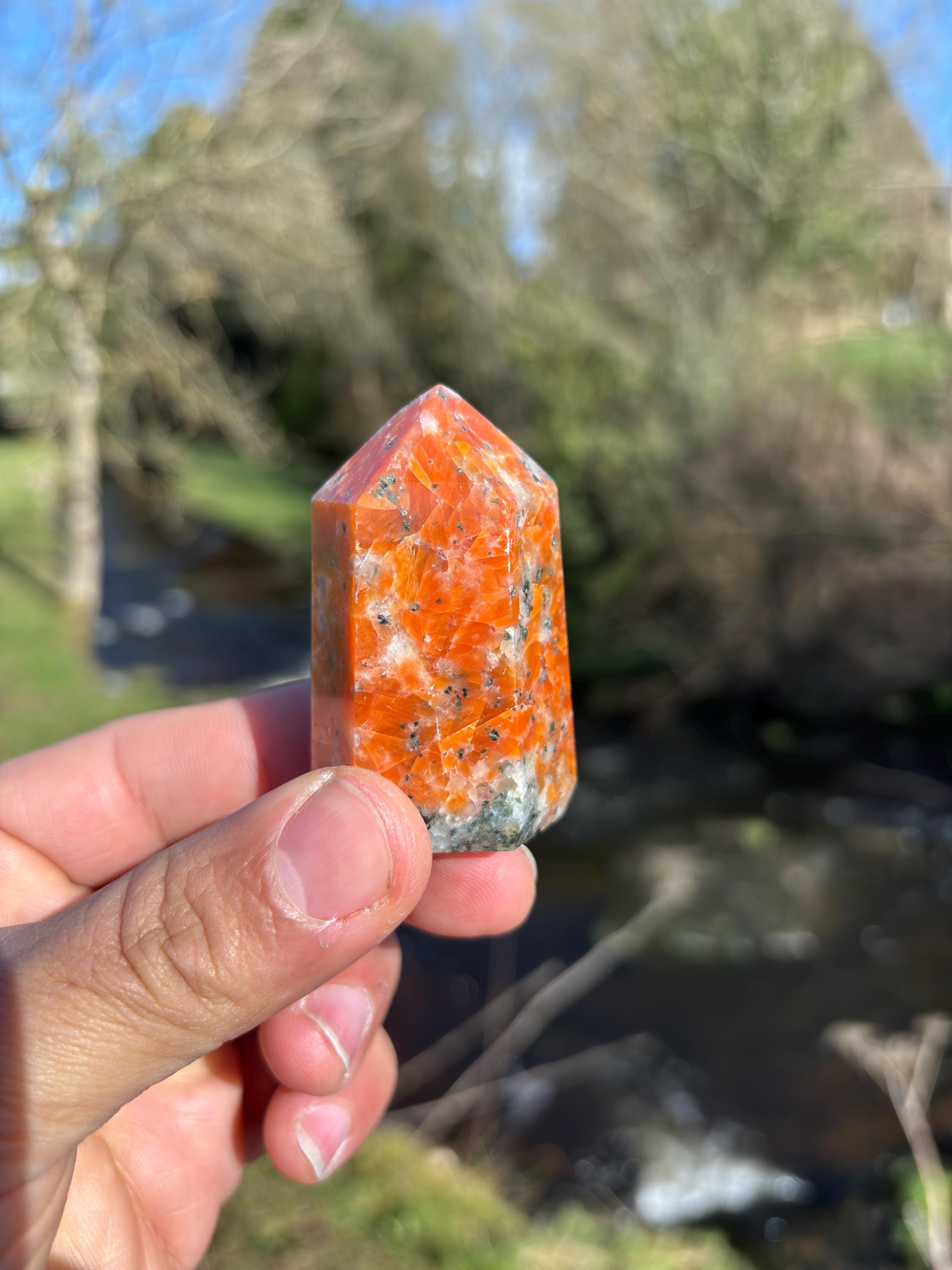 Orange Calcite Polished Point | Natural Crystal Tower, Home Decor