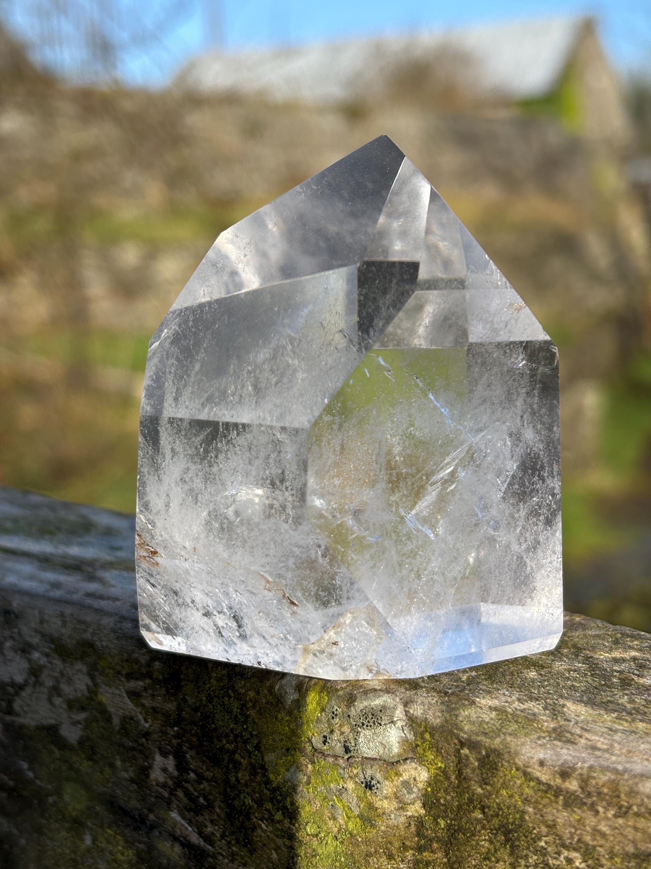 Clear Quartz Polished Point | Brazilian Crystal Tower with Rainbow Inclusions