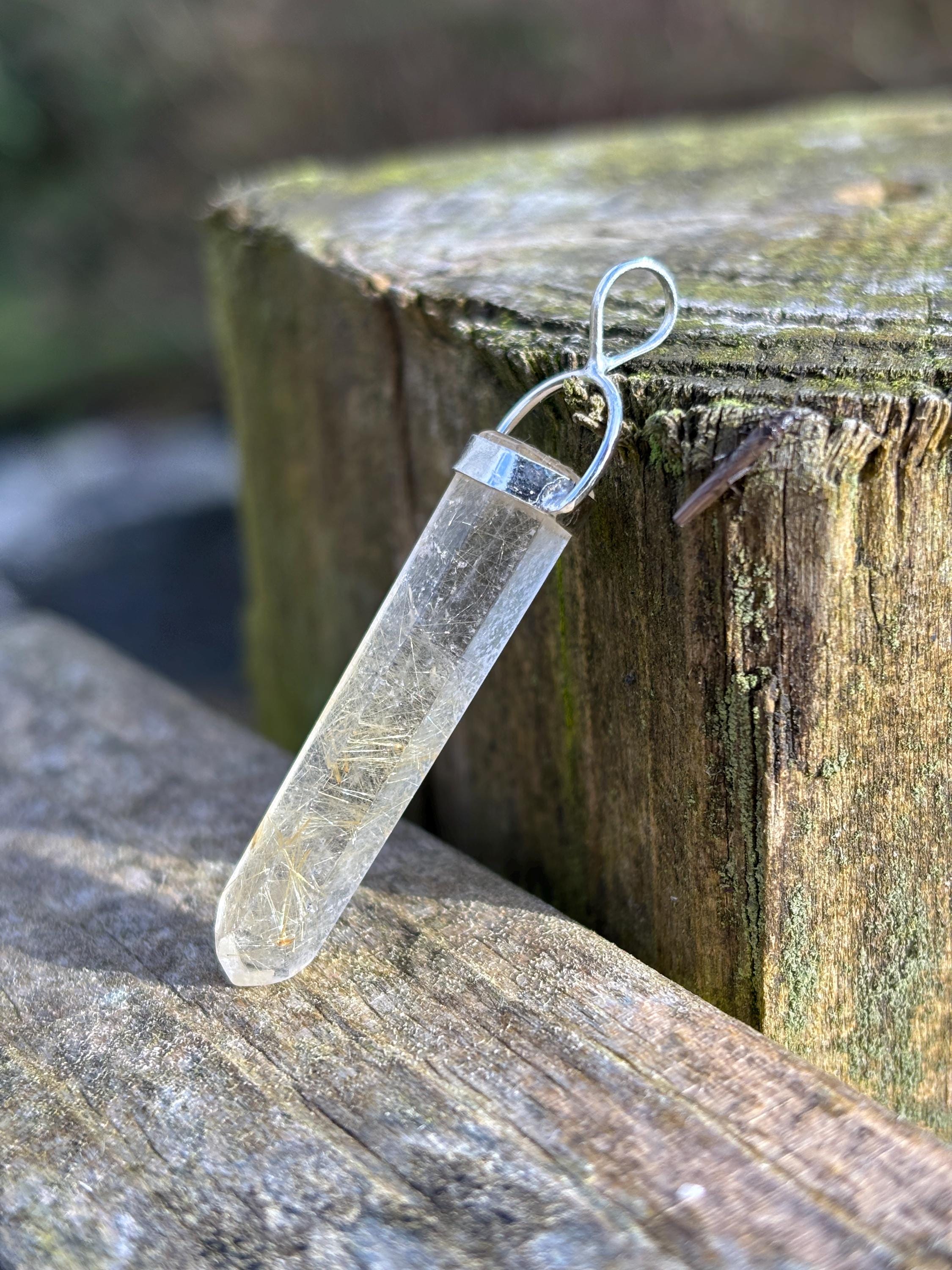 Rutilated Quartz Pendant 925 Silver | Natural Golden Rutile Crystal Necklace | Healing Jewelry | Manifestation Stone