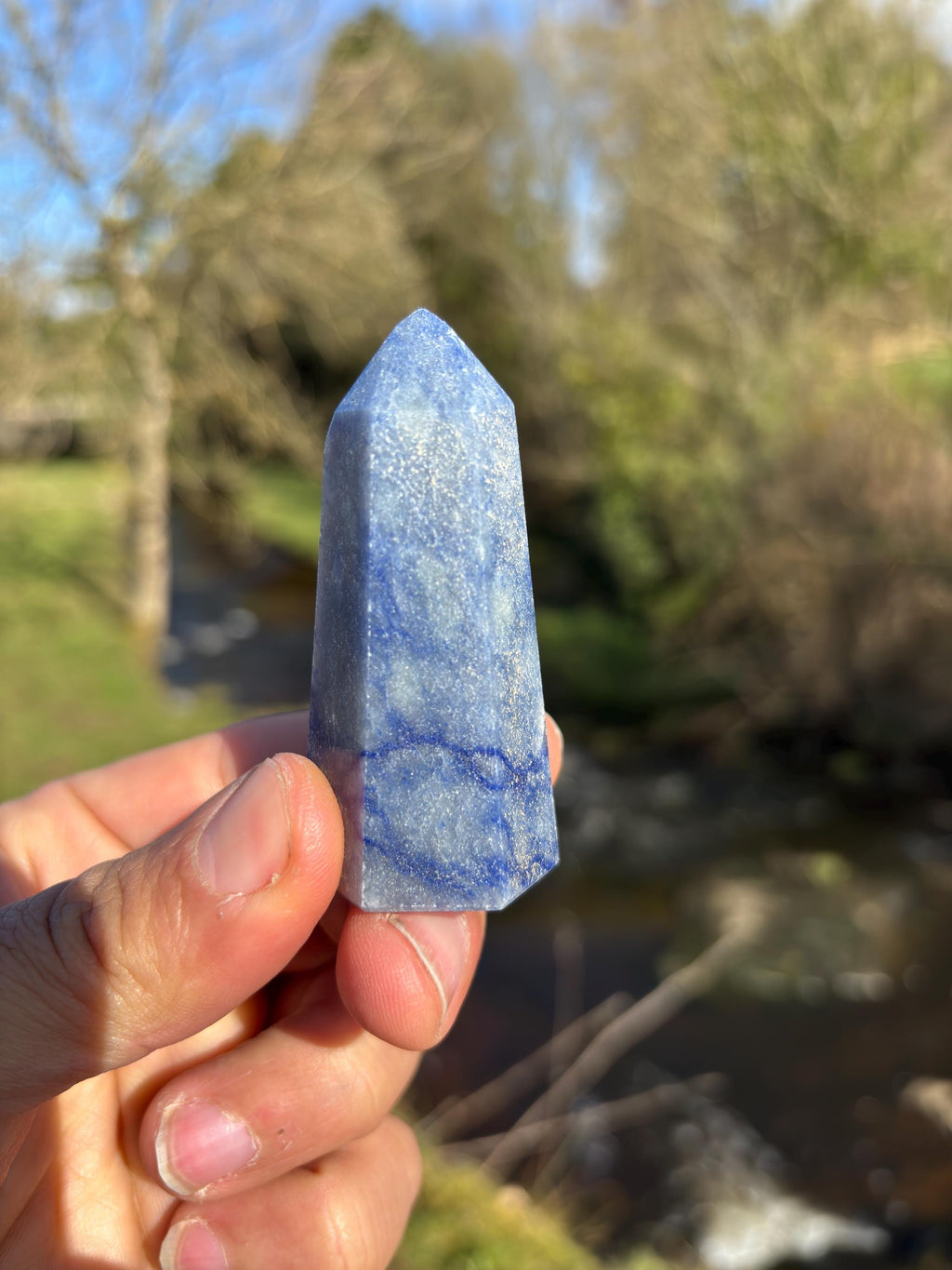 Natural Blue Quartz Polished Point - Crystal Tower for Healing & Decor