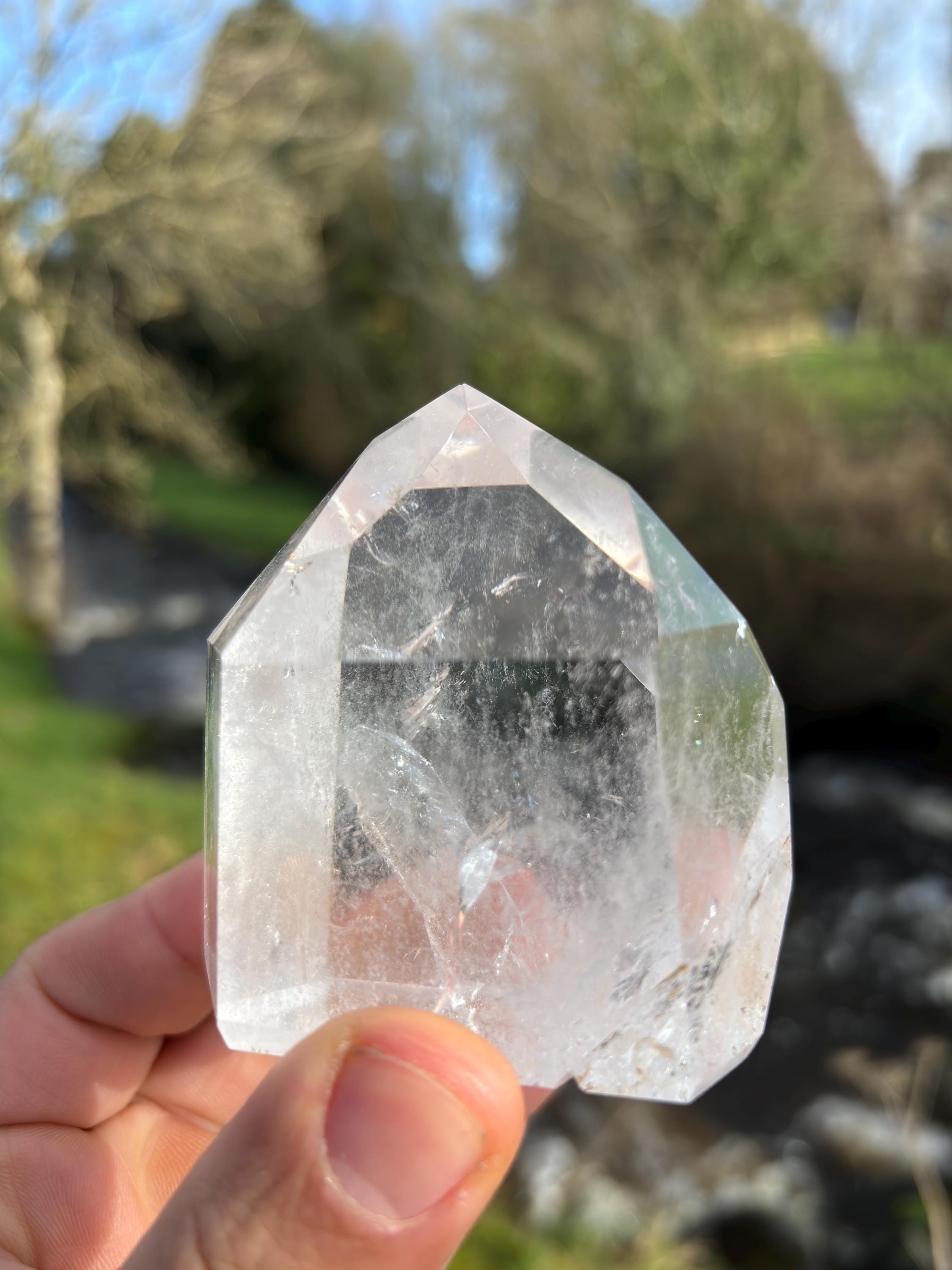 Clear Quartz Polished Point | Brazilian Crystal Tower with Rainbow Inclusions
