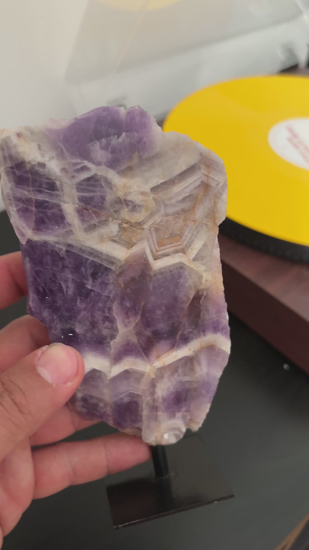 Chevron Amethyst Slab on Stand | Premium Brazilian Mineral Specimen | Collector Crystal Display | Luxury Home Decor