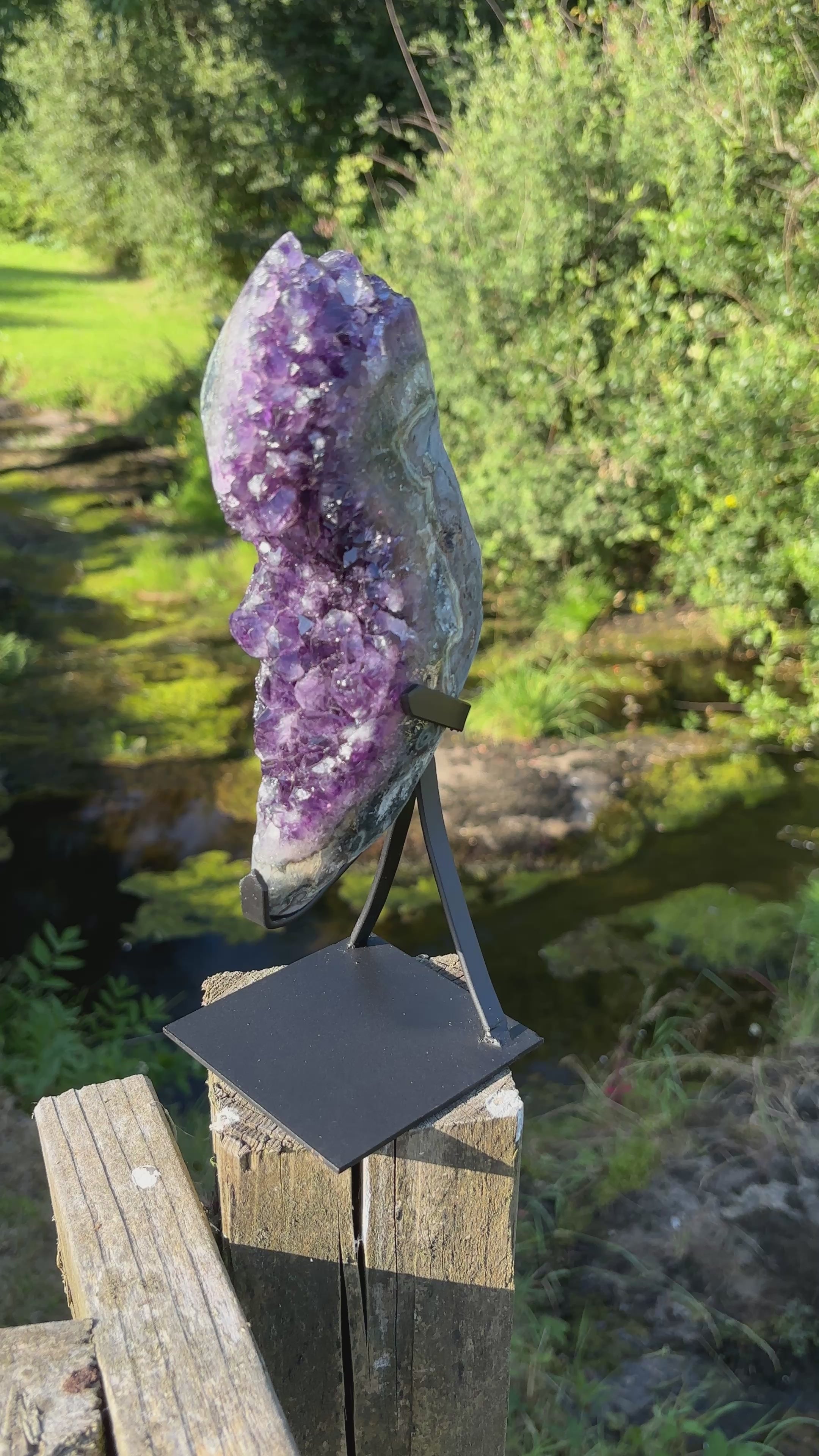 Extra Quality Amethyst Druzy Geode on Elegant Black Stand | Natural Brazilian Amethyst Cluster | Luxury Home Decor Crystal