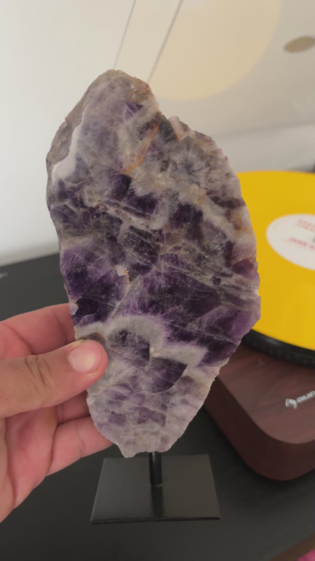 Chevron Amethyst Slab on Stand | Premium Brazilian Mineral Specimen | Collector Crystal Display | Luxury Home Decor
