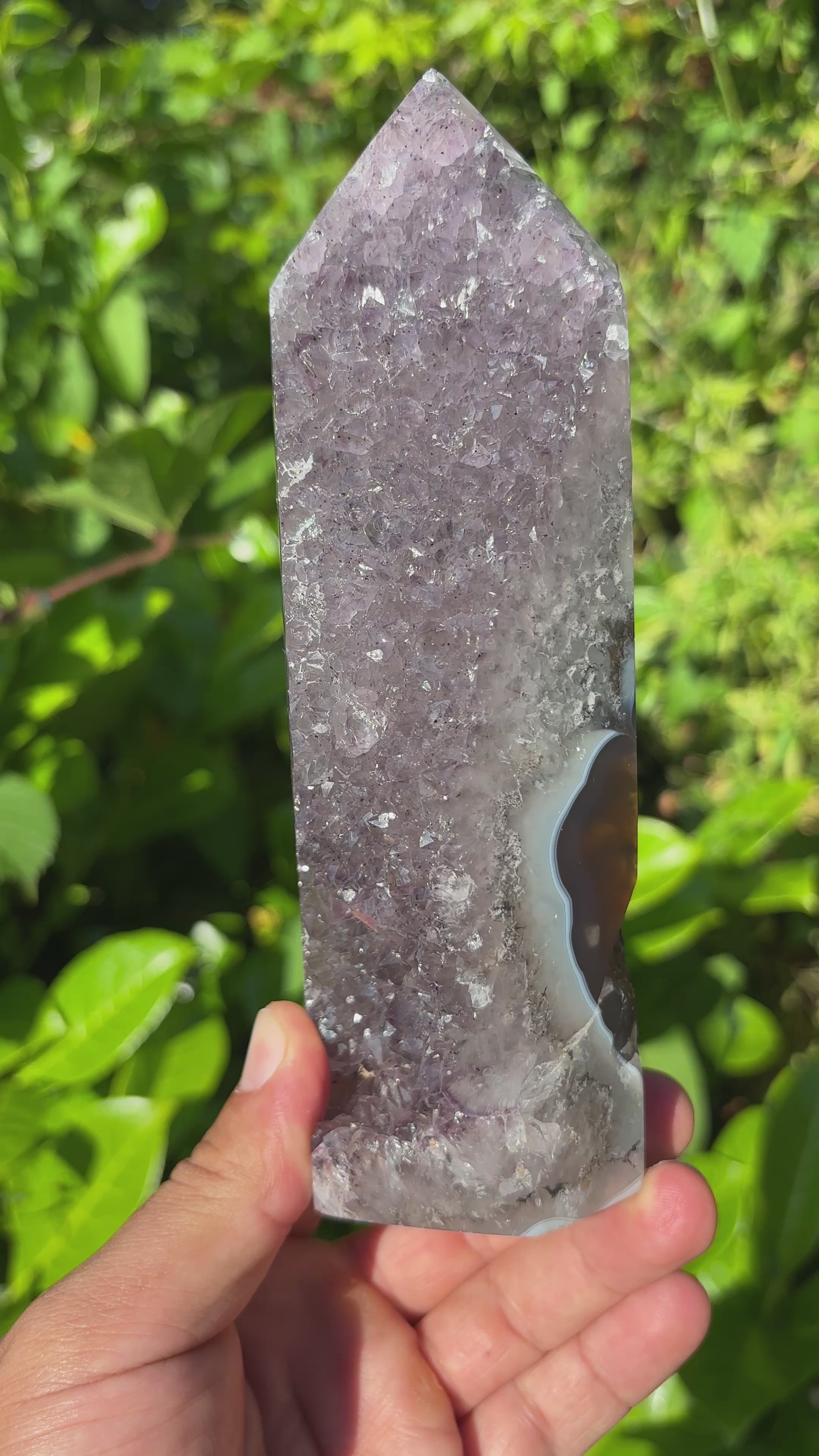 Natural Agate Druzy Point | Premium Brazilian Crystal Tower | Polished Mineral Specimen | Luxury Home Decor