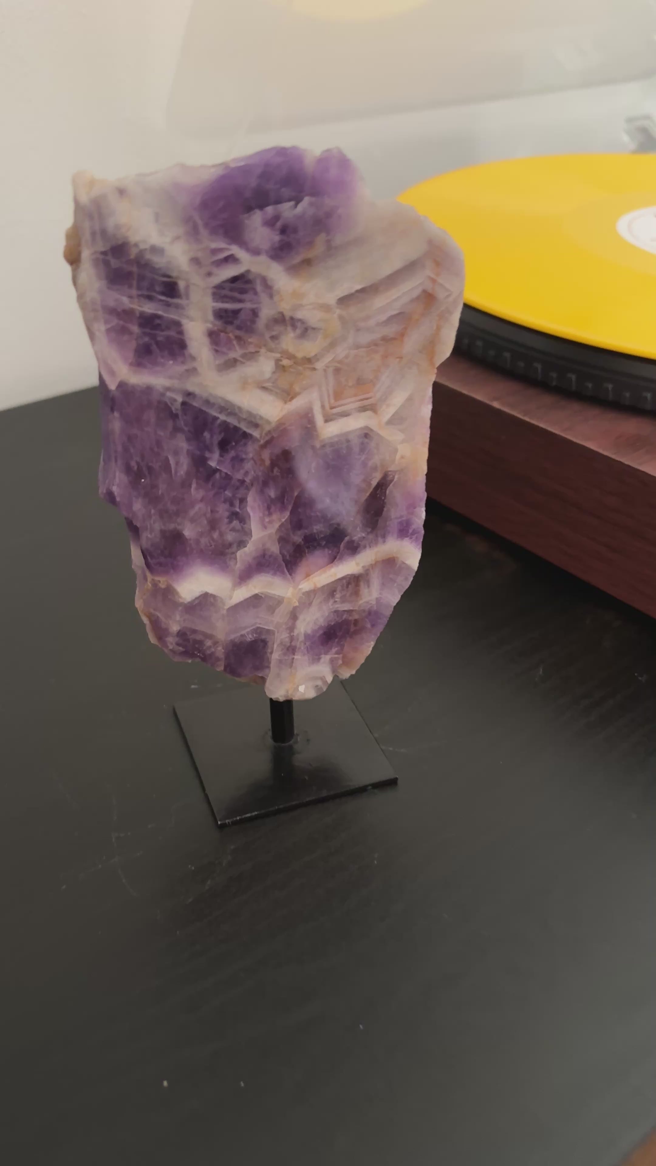 Chevron Amethyst Slab on Stand | Premium Brazilian Mineral Specimen | Collector Crystal Display | Luxury Home Decor