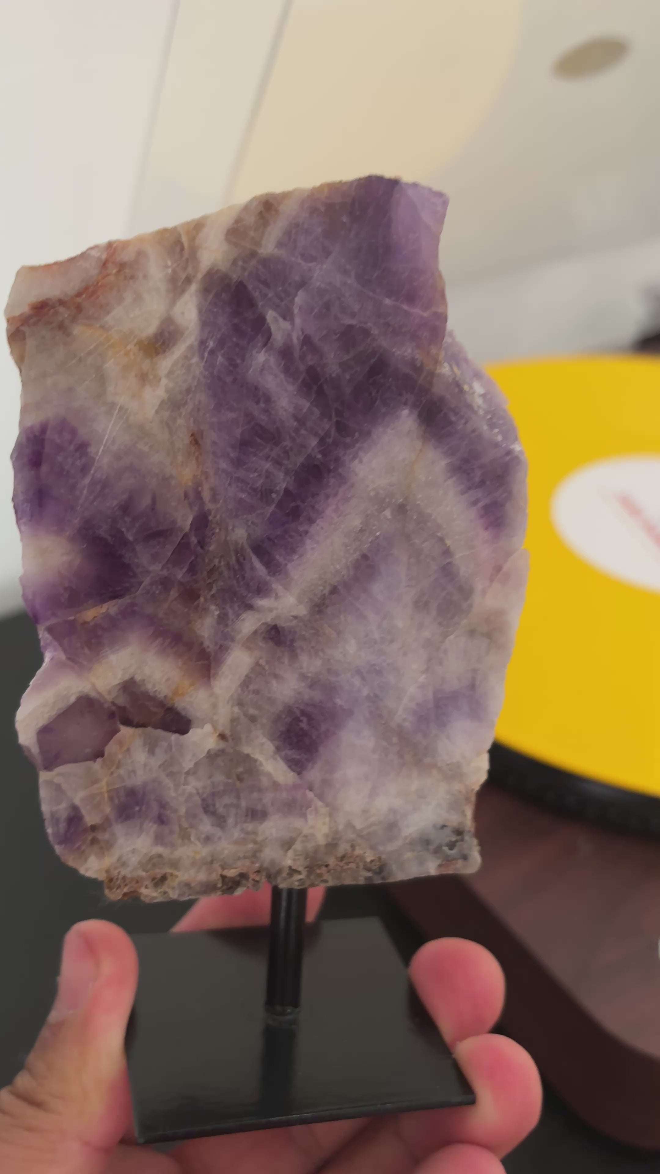Chevron Amethyst Slab on Stand | Premium Brazilian Mineral Specimen | Collector Crystal Display | Luxury Home Decor