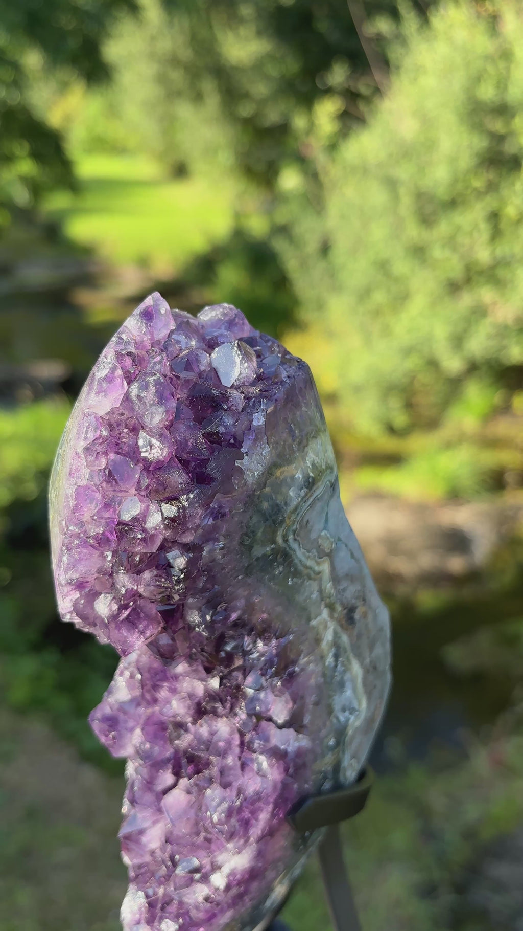 Extra Quality Amethyst Druzy Geode on Elegant Black Stand | Natural Brazilian Amethyst Cluster | Luxury Home Decor Crystal